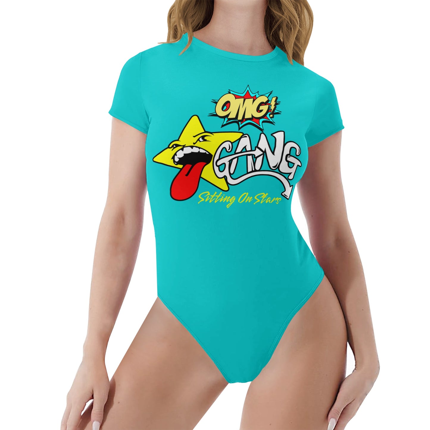 Star Gang Womens Turquoise Soft Short Sleeve Bodysuit