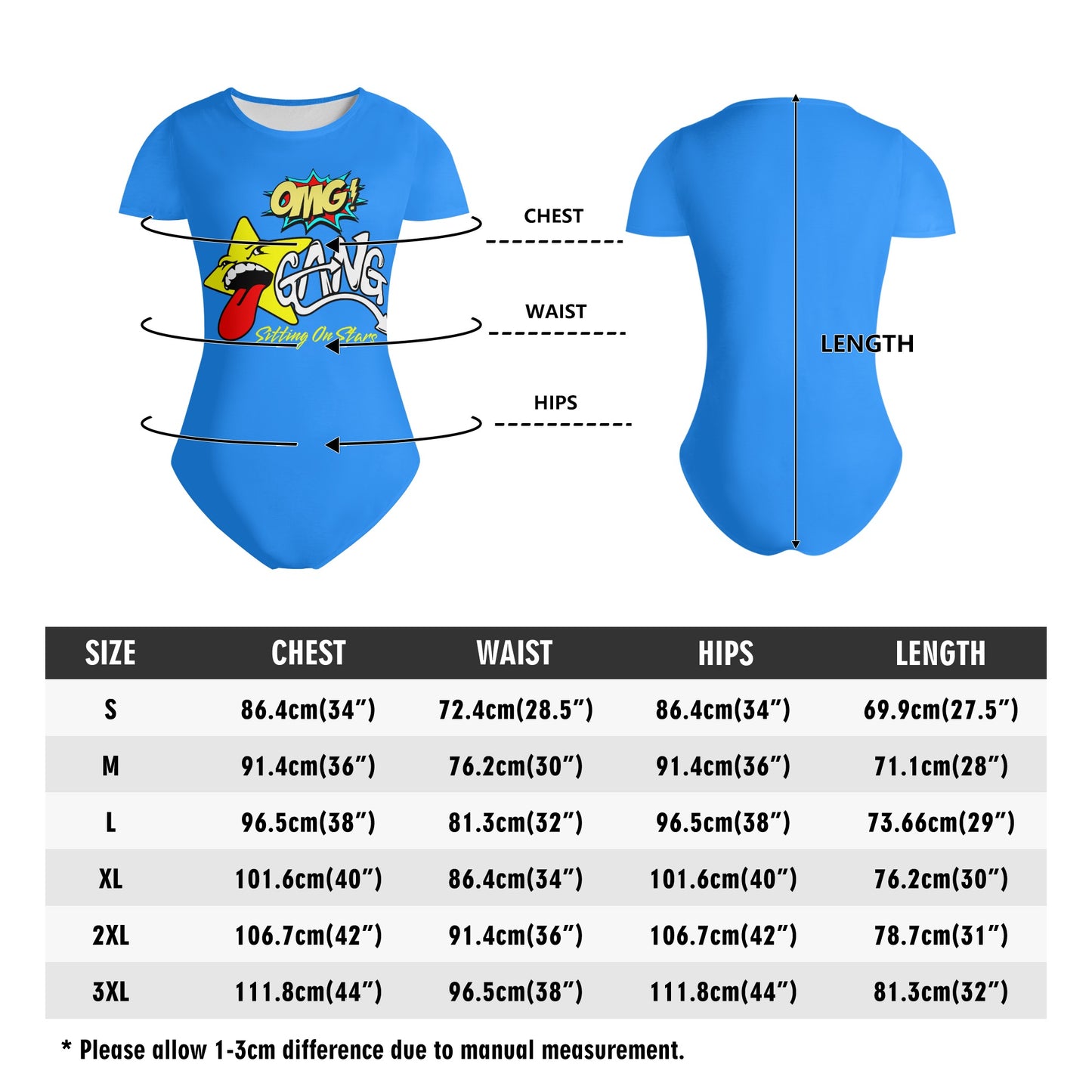 Star Gang Womens  Blue Soft Short Sleeve Bodysuit