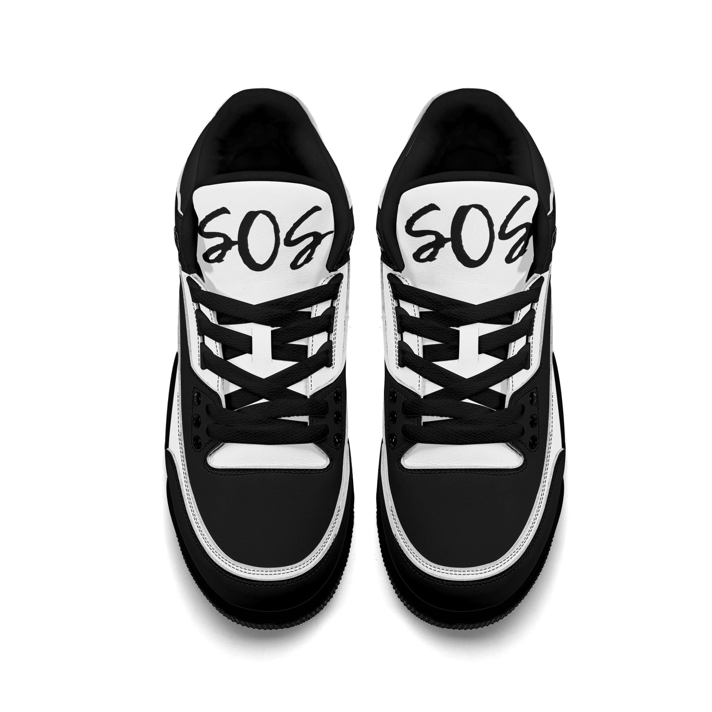 SOS Mens White/BlackHigh Top Leather Star Kicks