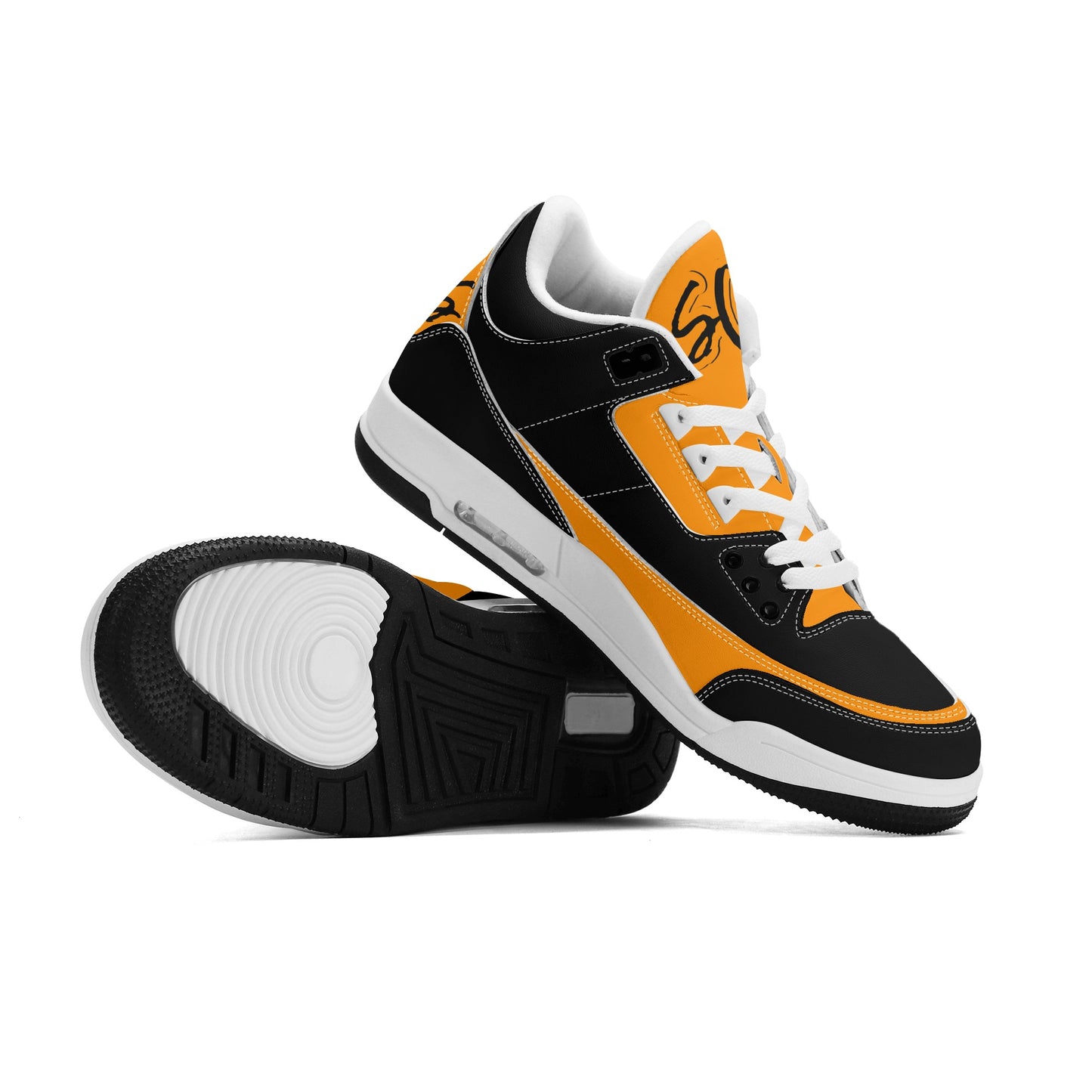 SOS Mens Black/Orange High Top Leather Star Kicks