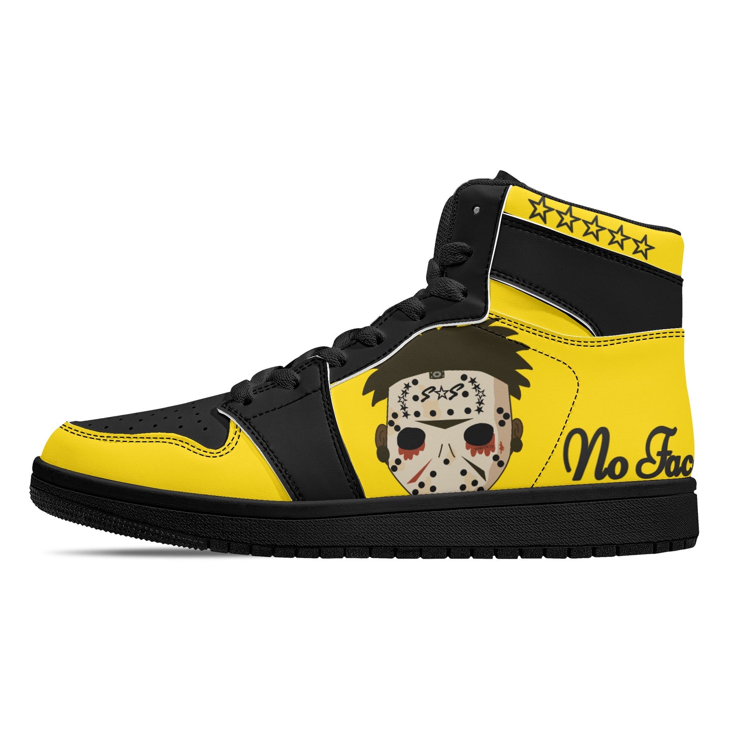 No Face, No Case Mens Gold/Black High Top Leather Star Kicks