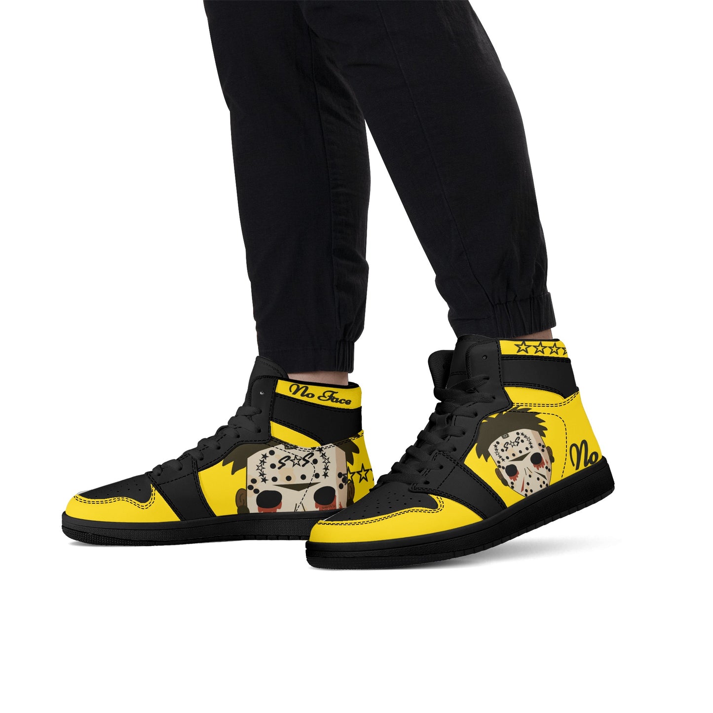 No Face, No Case Mens Gold/Black High Top Leather Star Kicks