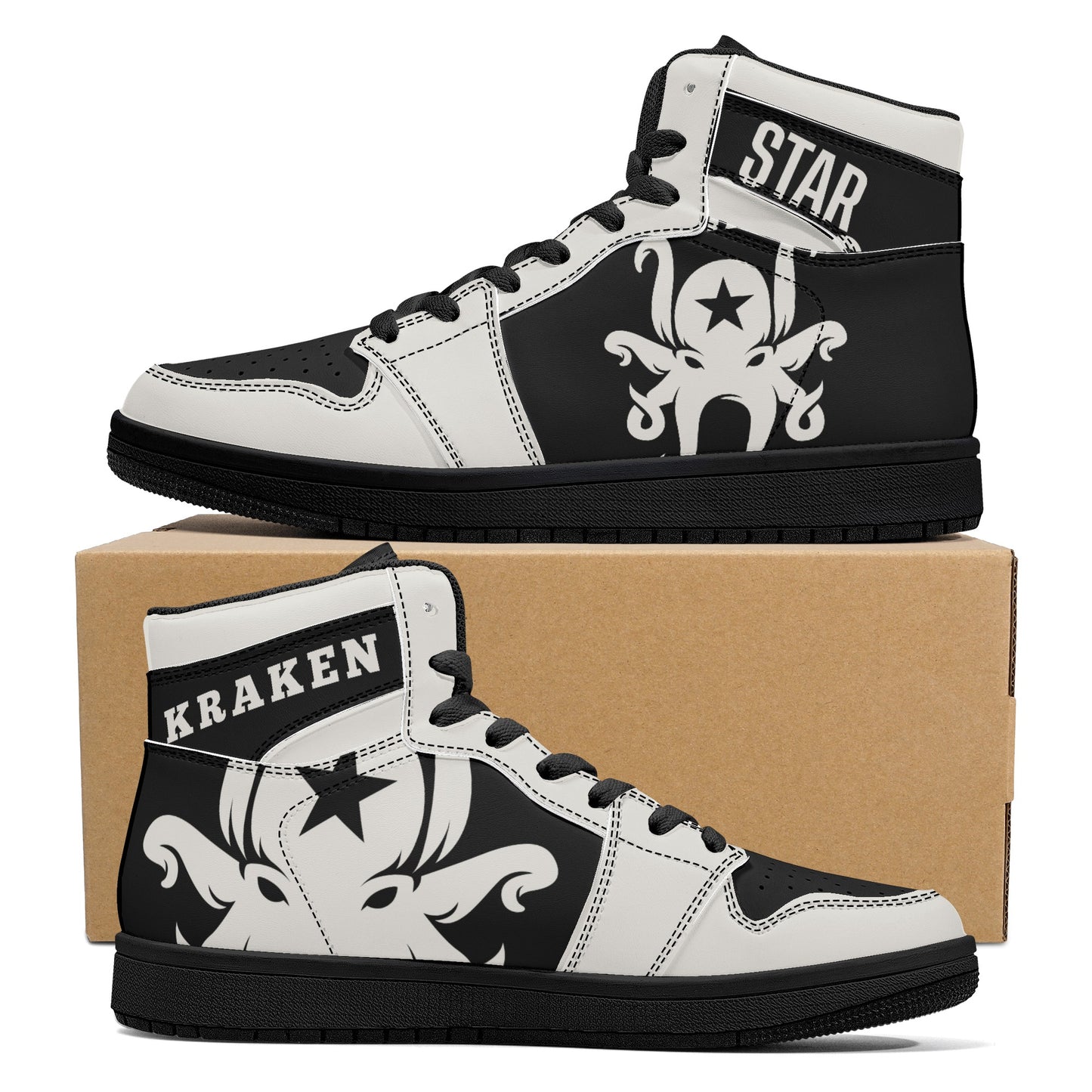 Star Kraken Mens Black/Silver High Top Leather Star Kicks