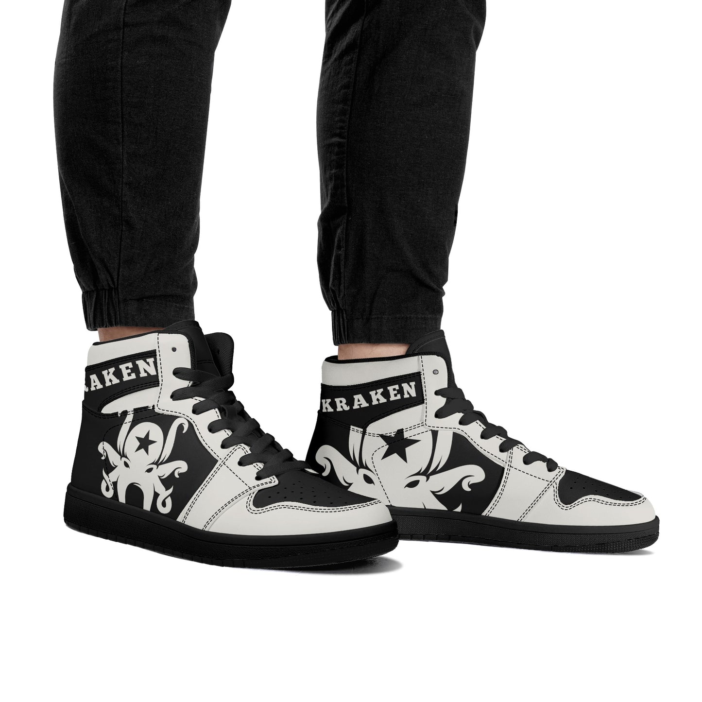 Star Kraken Mens Black/Silver High Top Leather Star Kicks