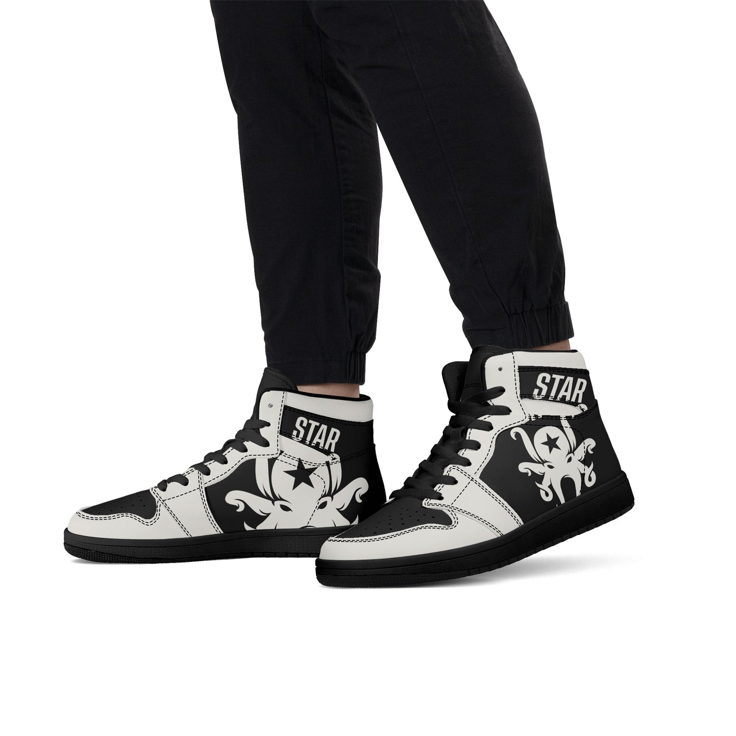 Star Kraken Mens Black/Silver High Top Leather Star Kicks