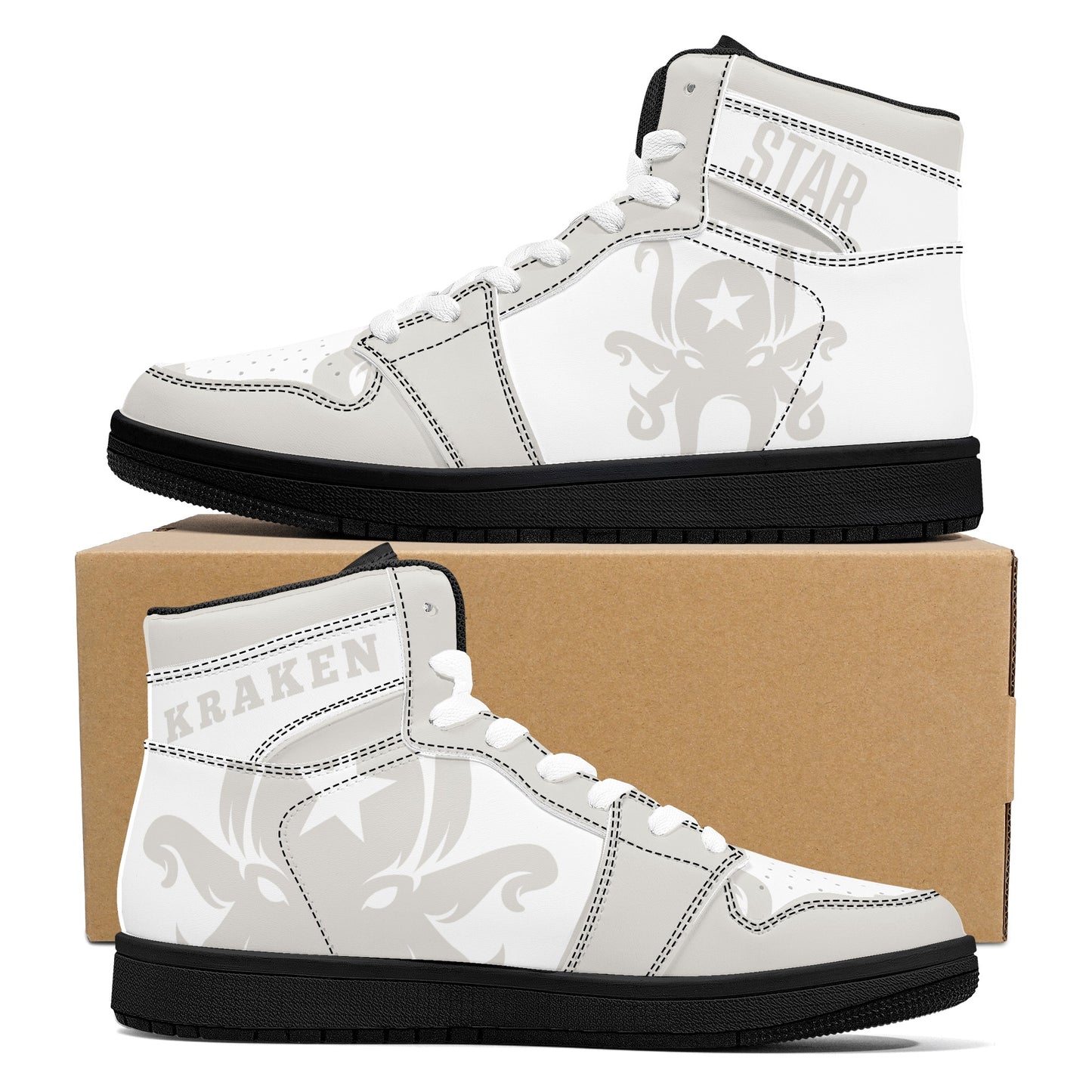 Star Kraken Mens Black/Silver High Top Leather Star Kicks