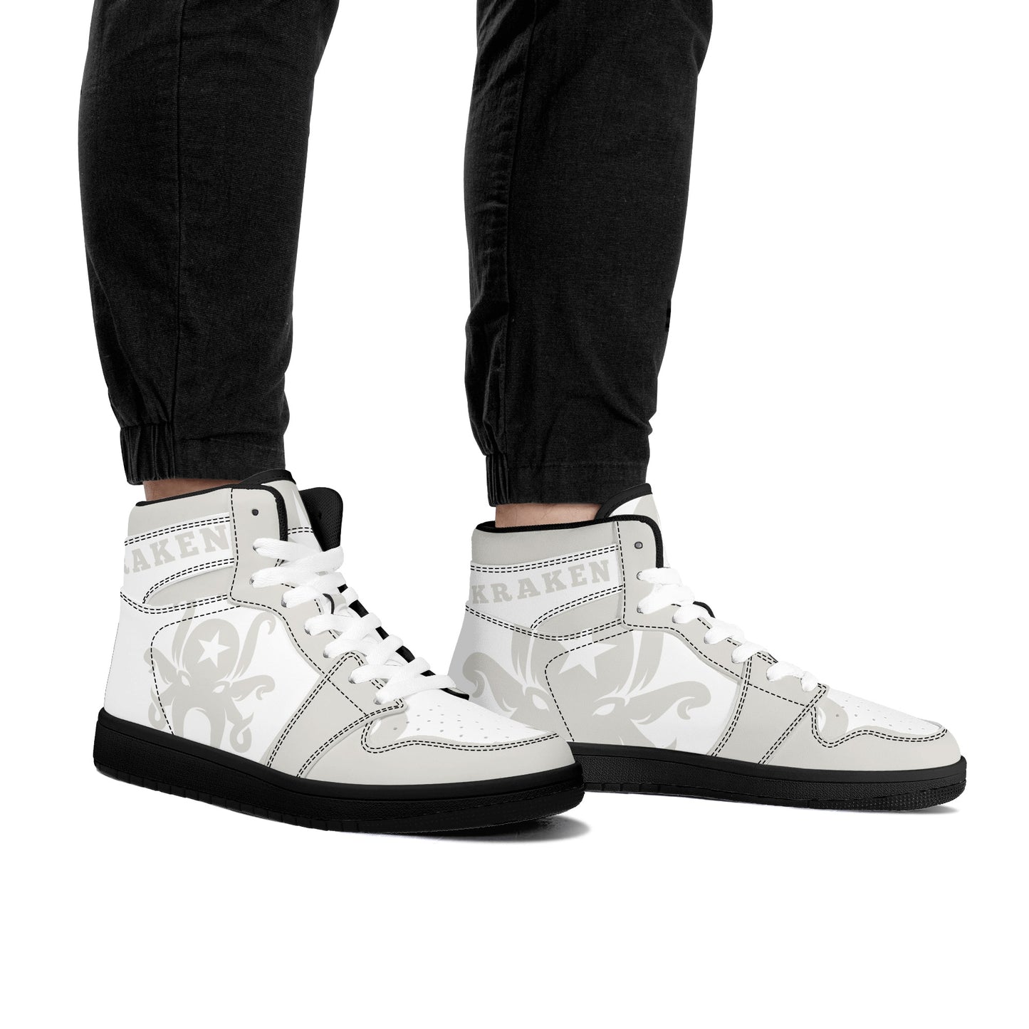 Star Kraken Mens Black/Silver High Top Leather Star Kicks