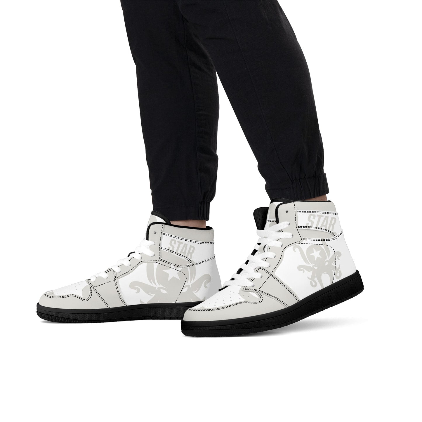 Star Kraken Mens Black/Silver High Top Leather Star Kicks