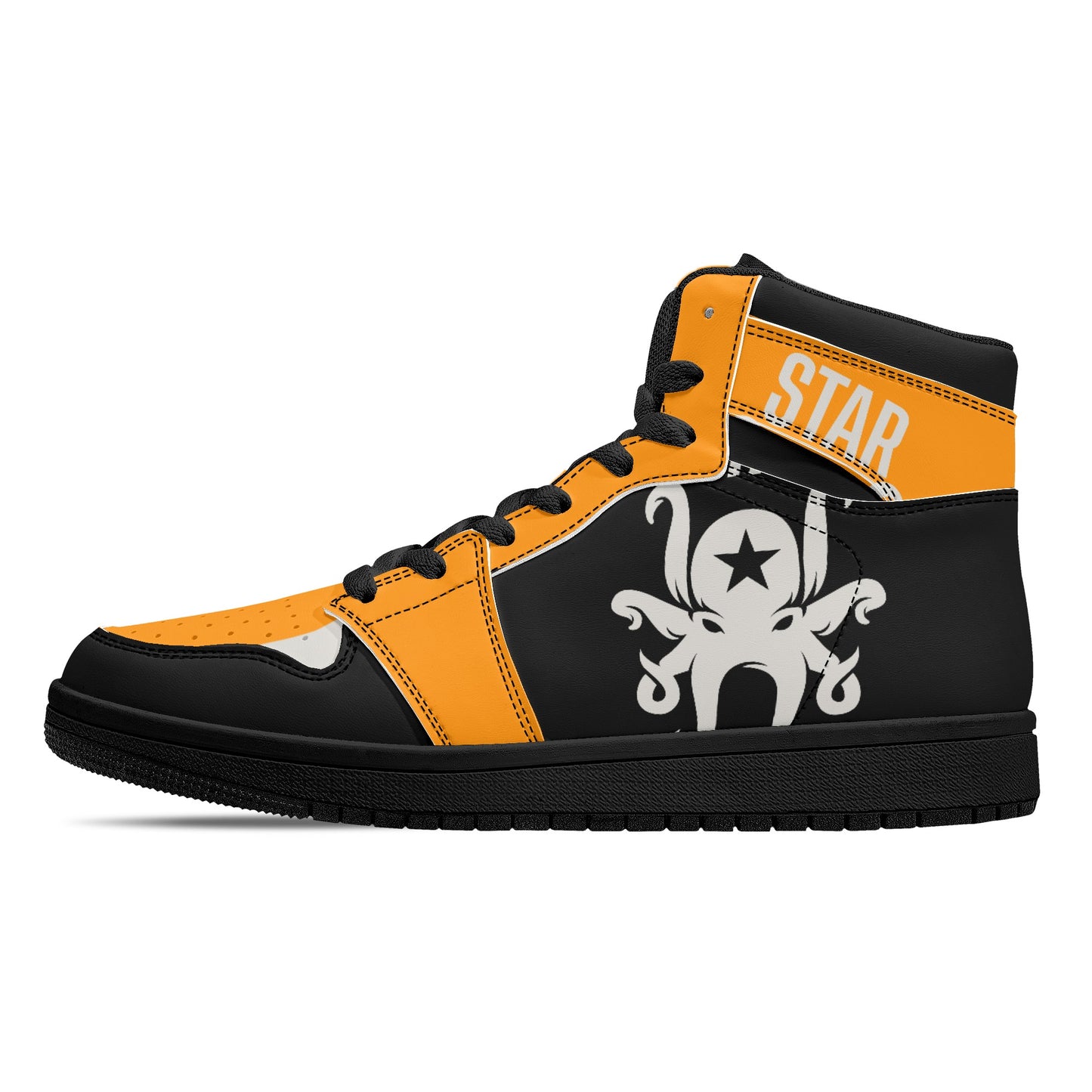 Star Kraken Mens Black/Orange High Top Leather Star Kicks