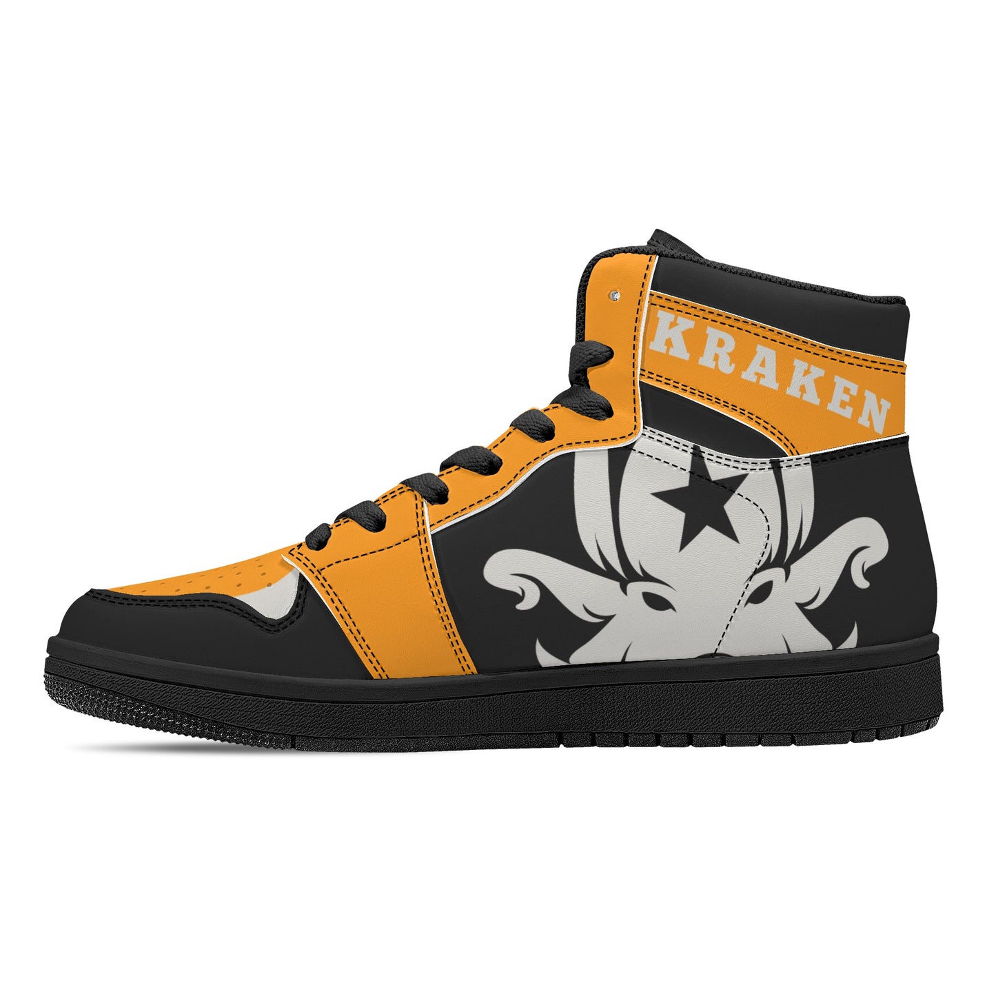 Star Kraken Mens Black/Orange High Top Leather Star Kicks