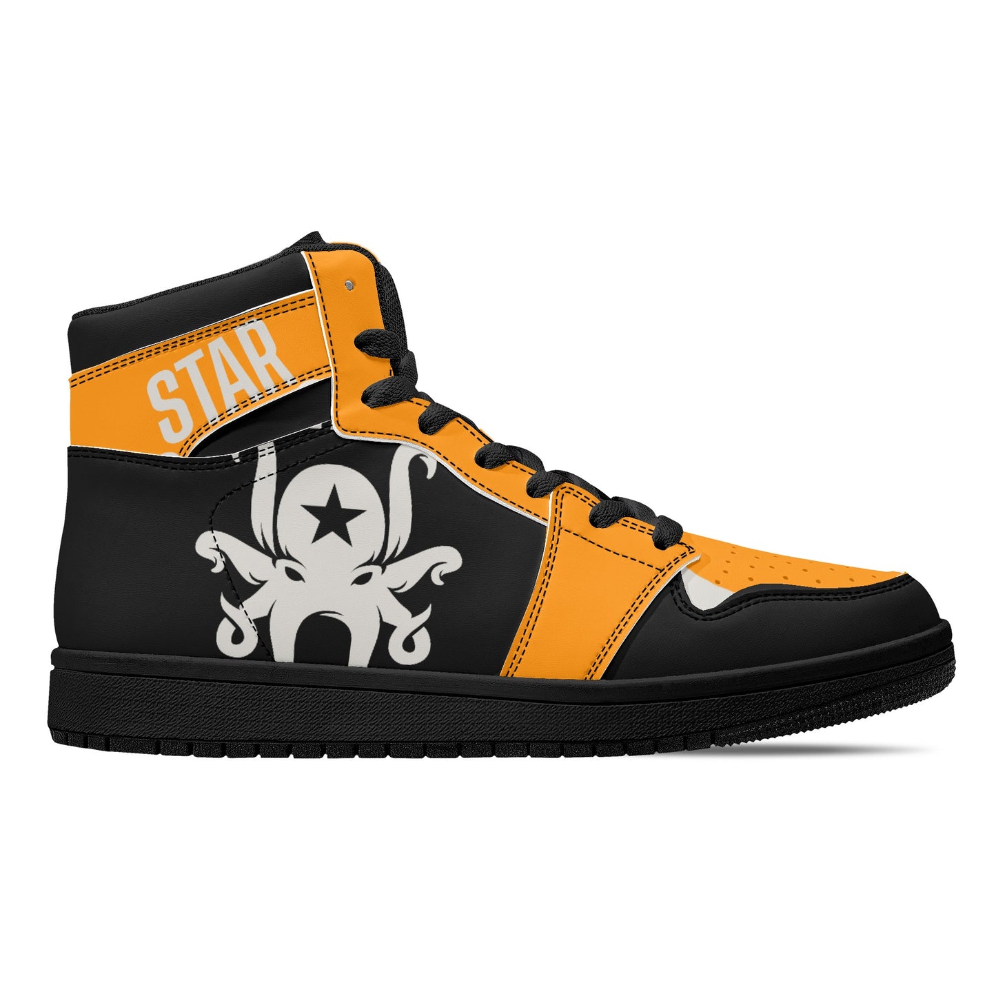 Star Kraken Mens Black/Orange High Top Leather Star Kicks