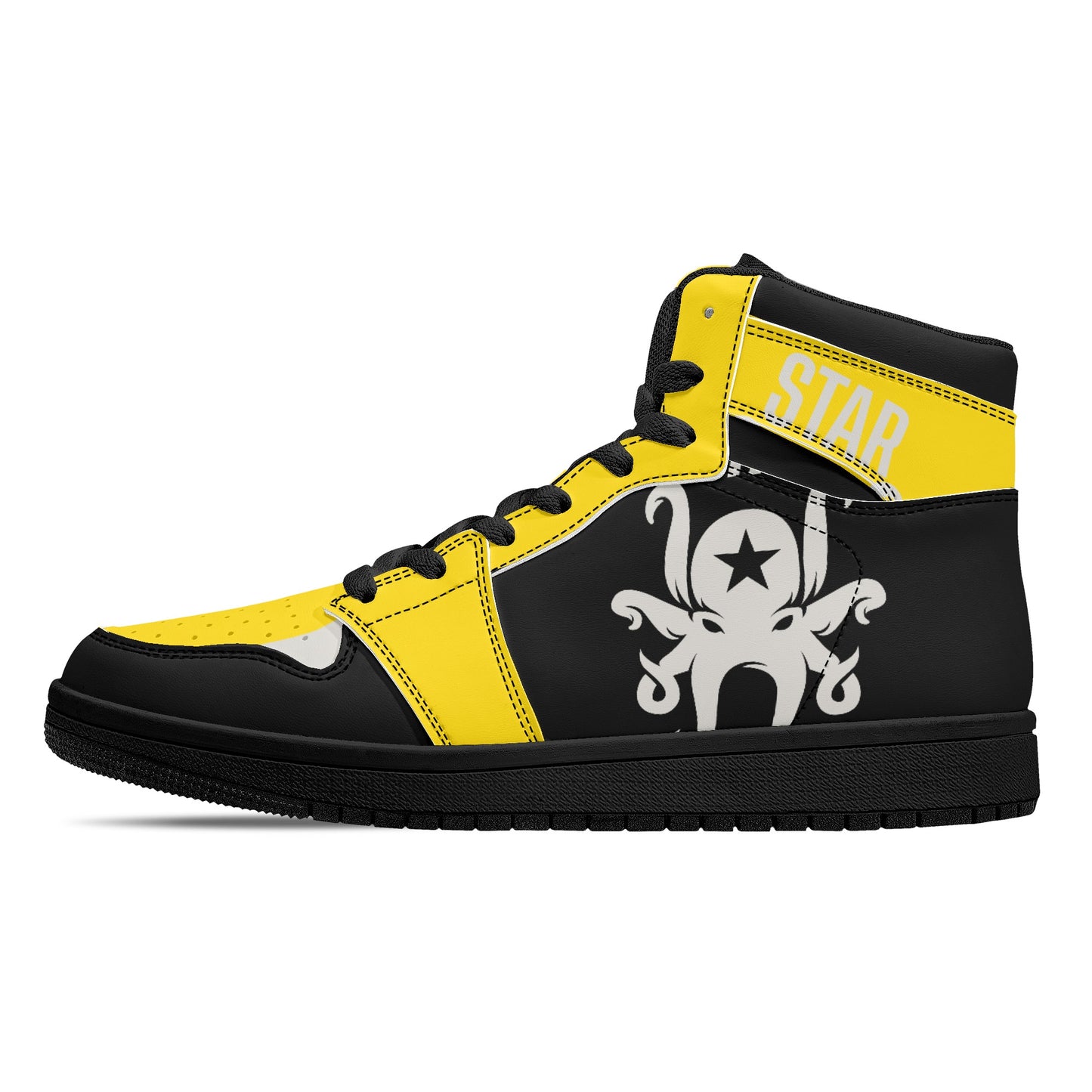 Star Kraken Mens Black/Gold High Top Leather Star Kicks