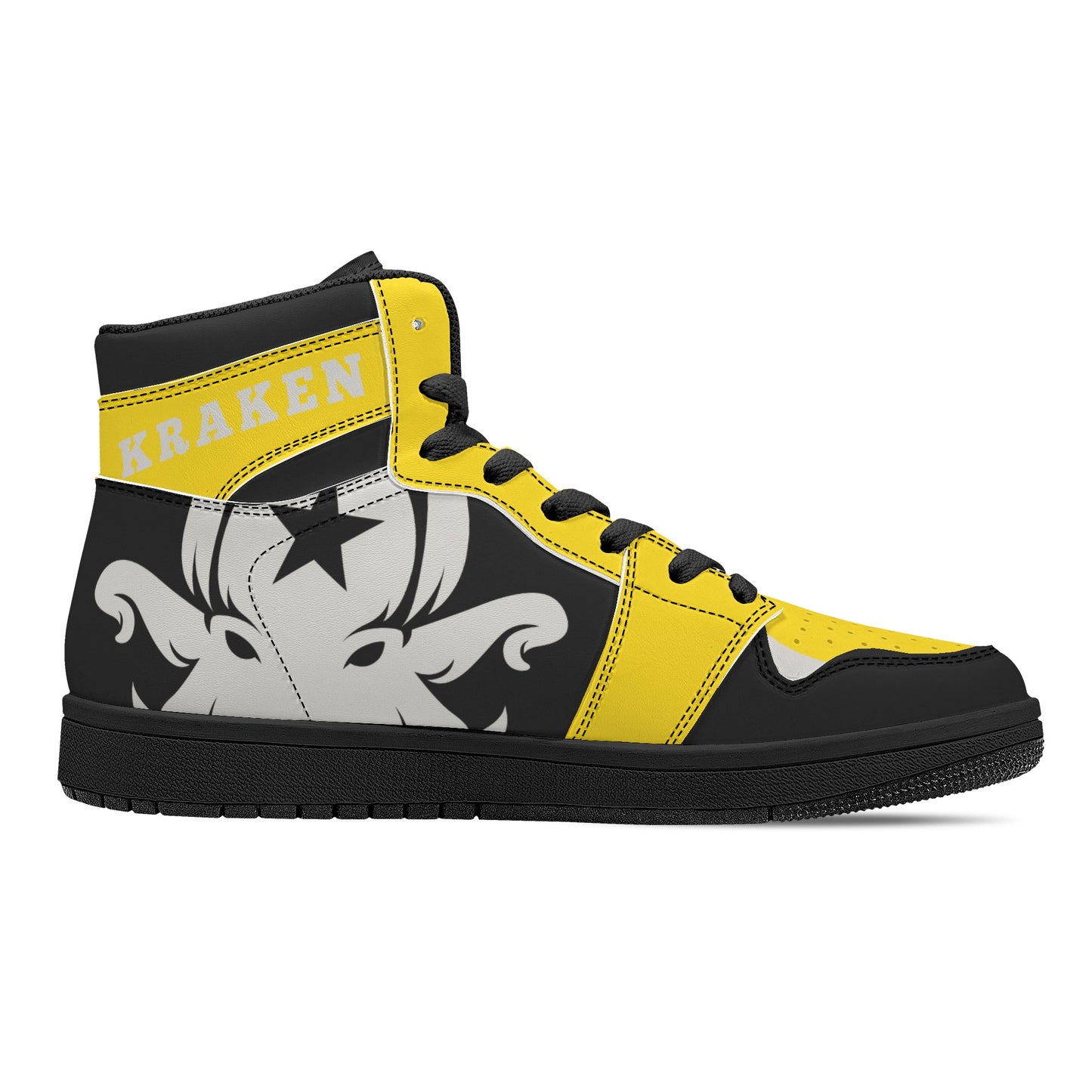 Star Kraken Mens Black/Gold High Top Leather Star Kicks