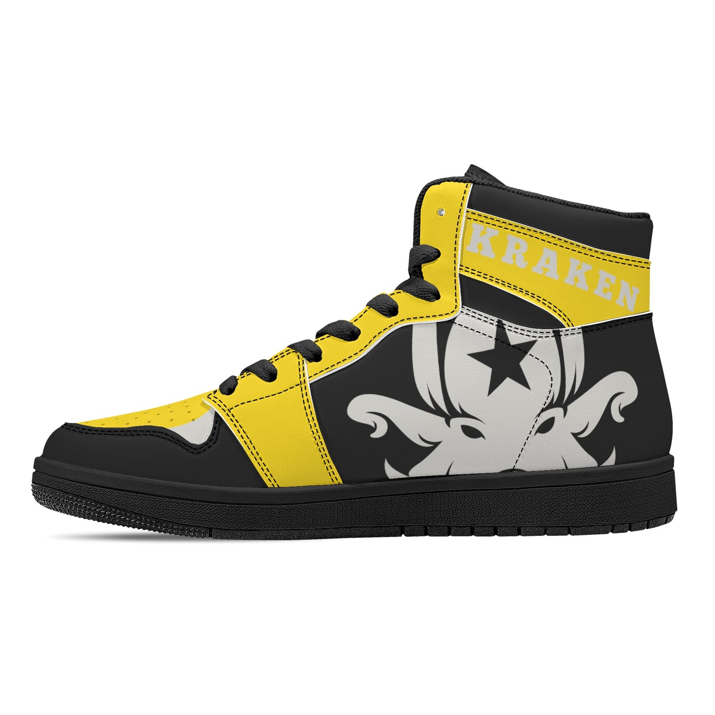 Star Kraken Mens Black/Gold High Top Leather Star Kicks