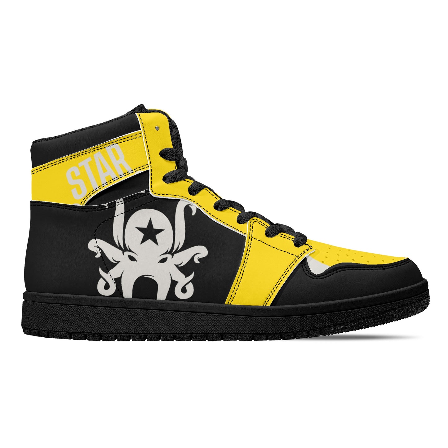 Star Kraken Mens Black/Gold High Top Leather Star Kicks