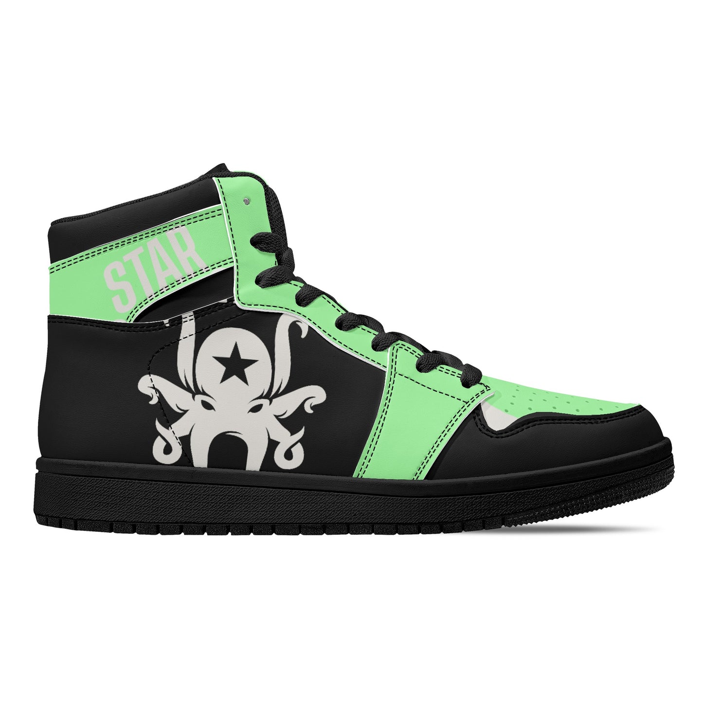 Star Kraken Mens Black/MintGreen High Top Leather Star Kicks