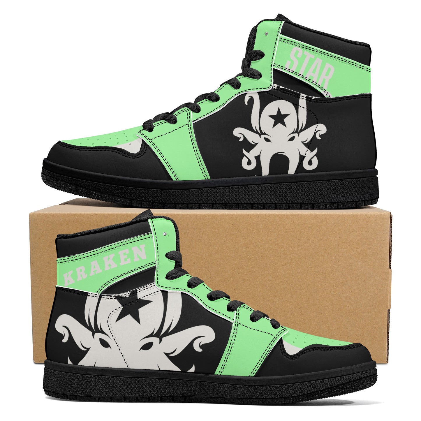 Star Kraken Mens Black/MintGreen High Top Leather Star Kicks