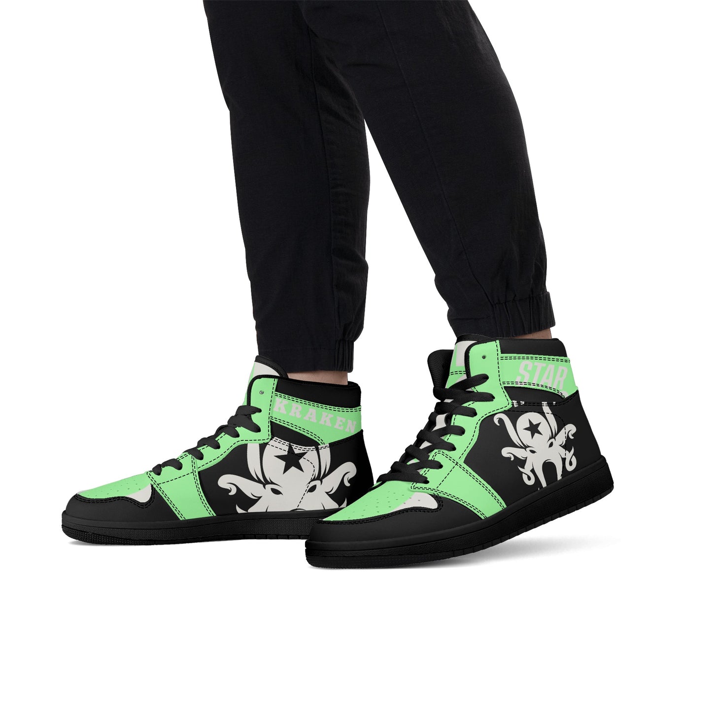 Star Kraken Mens Black/MintGreen High Top Leather Star Kicks