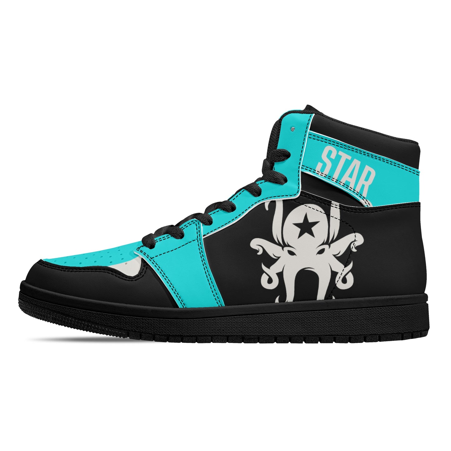 Star Kraken Mens Black/Turquoise High Top Leather Star Kicks