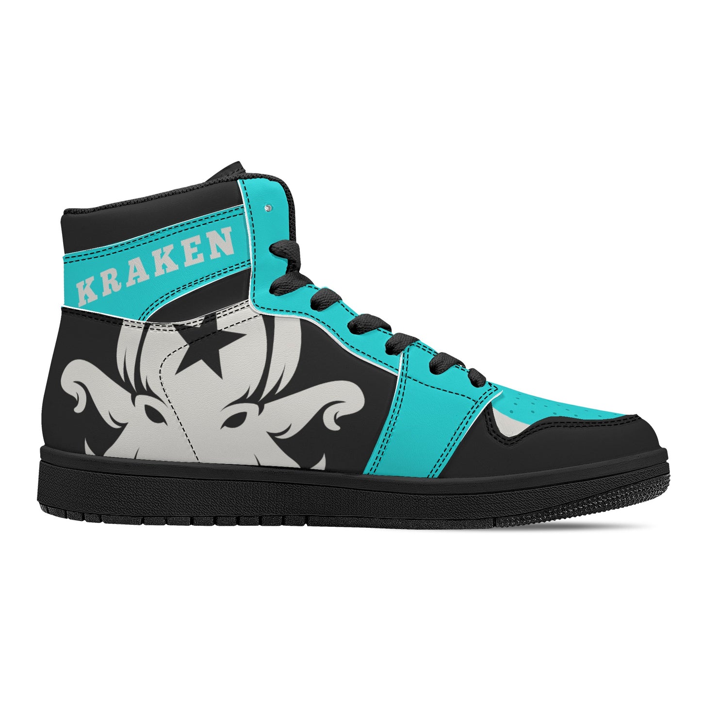 Star Kraken Mens Black/Turquoise High Top Leather Star Kicks