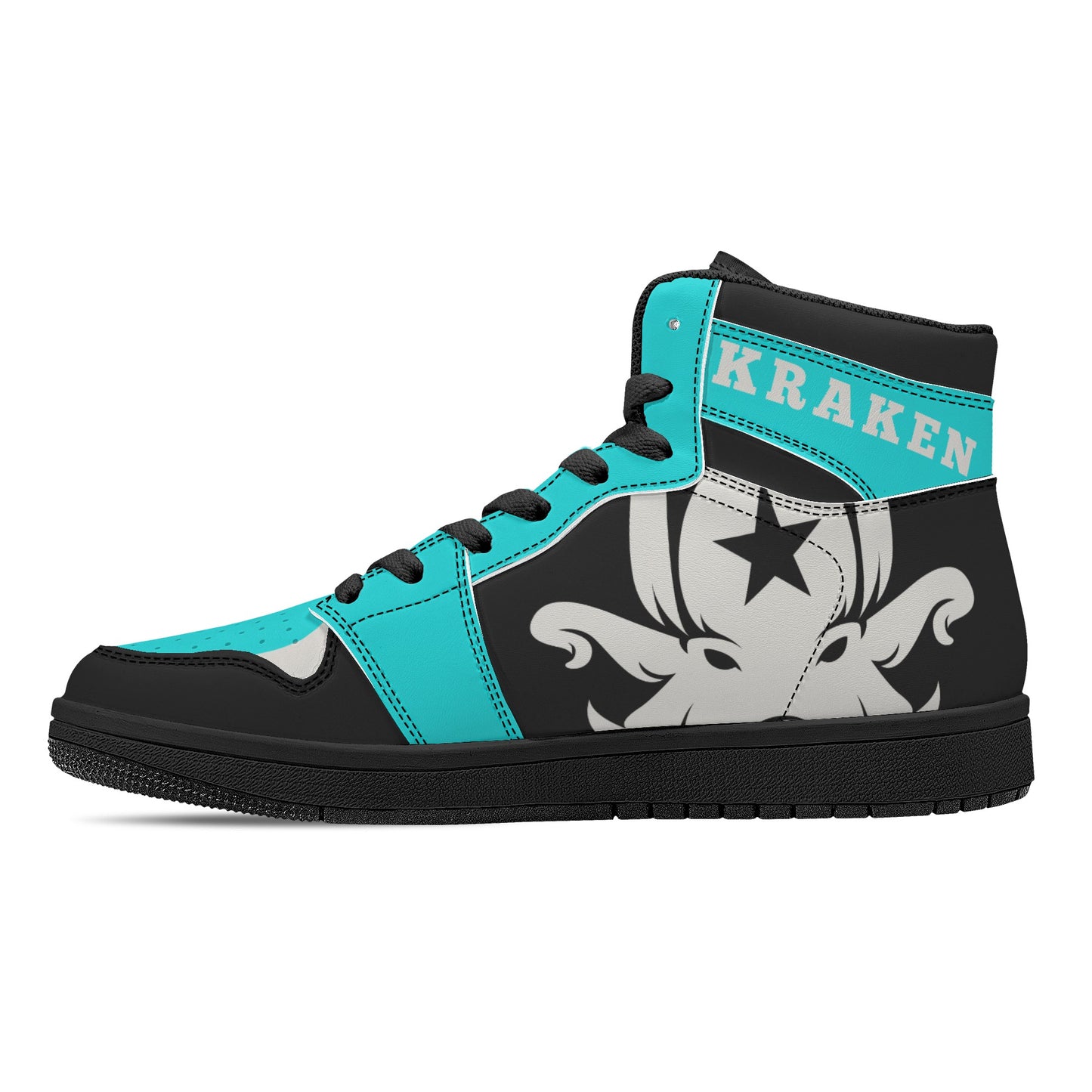 Star Kraken Mens Black/Turquoise High Top Leather Star Kicks