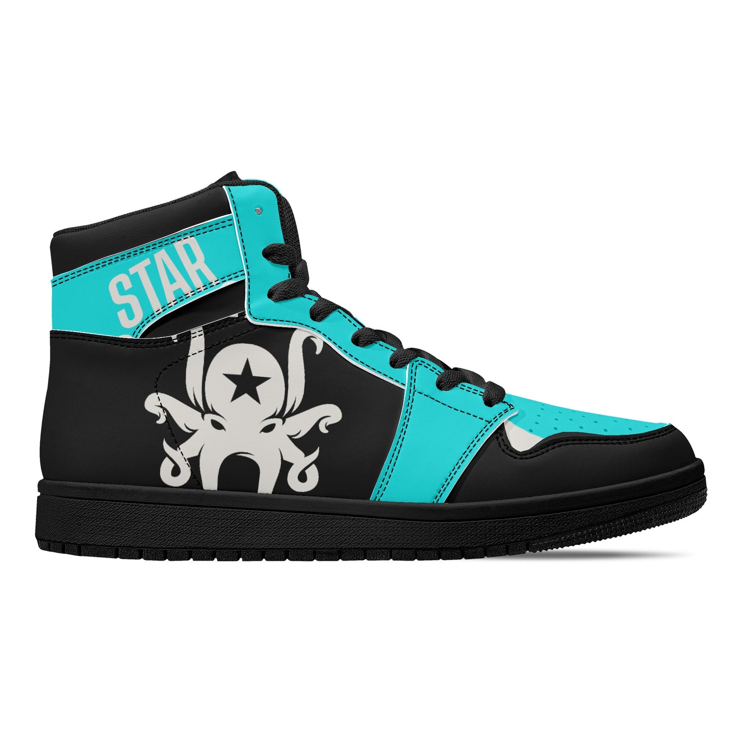 Star Kraken Mens Black/Turquoise High Top Leather Star Kicks