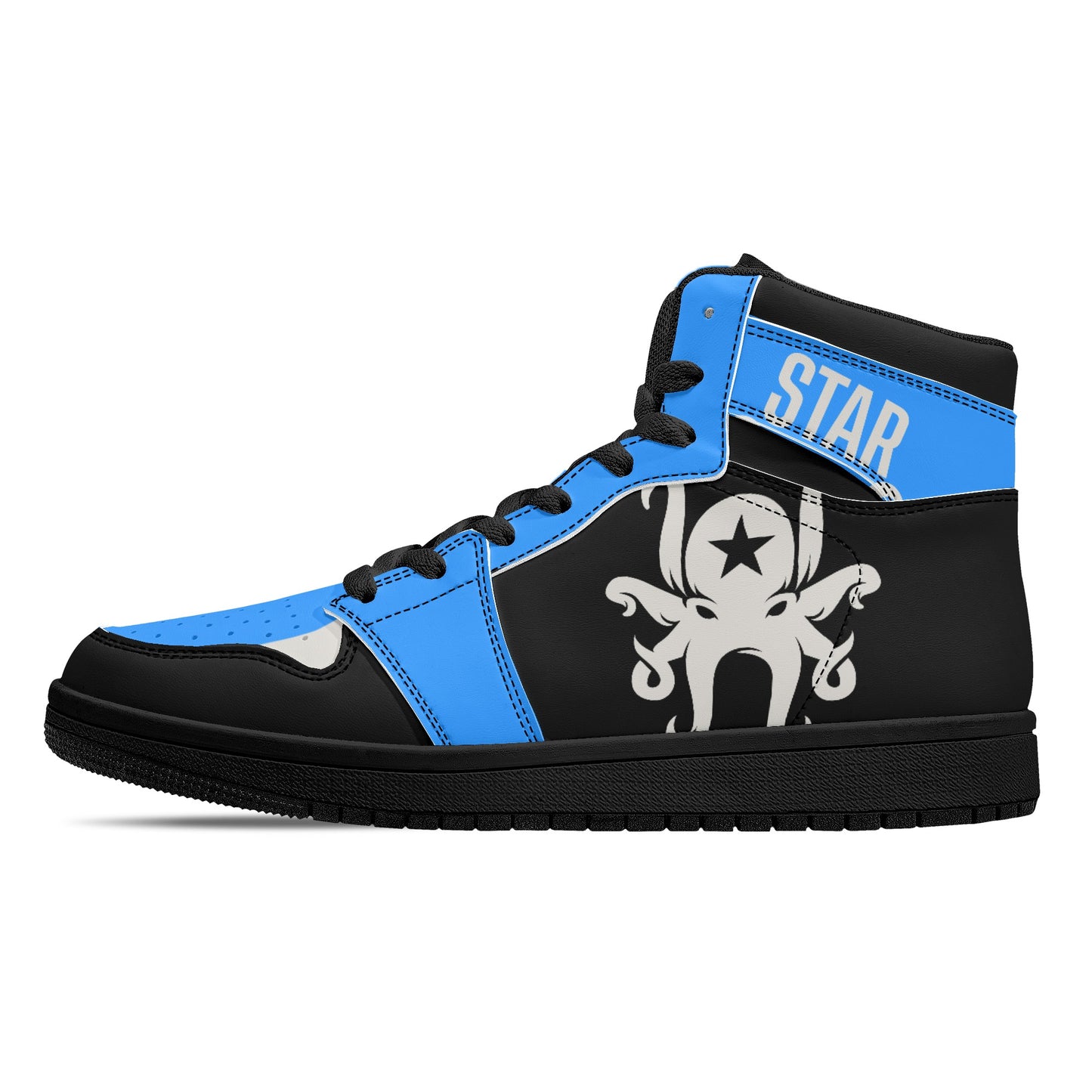 Star Kraken Mens Black/Blue High Top Leather Star Kicks