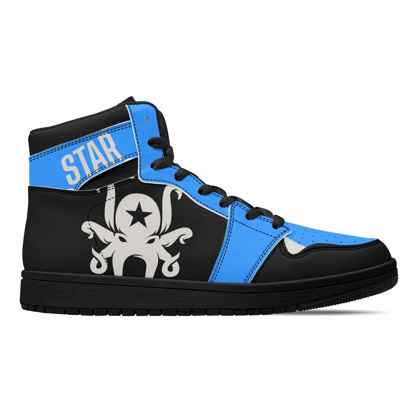 Star Kraken Mens Black/Blue High Top Leather Star Kicks