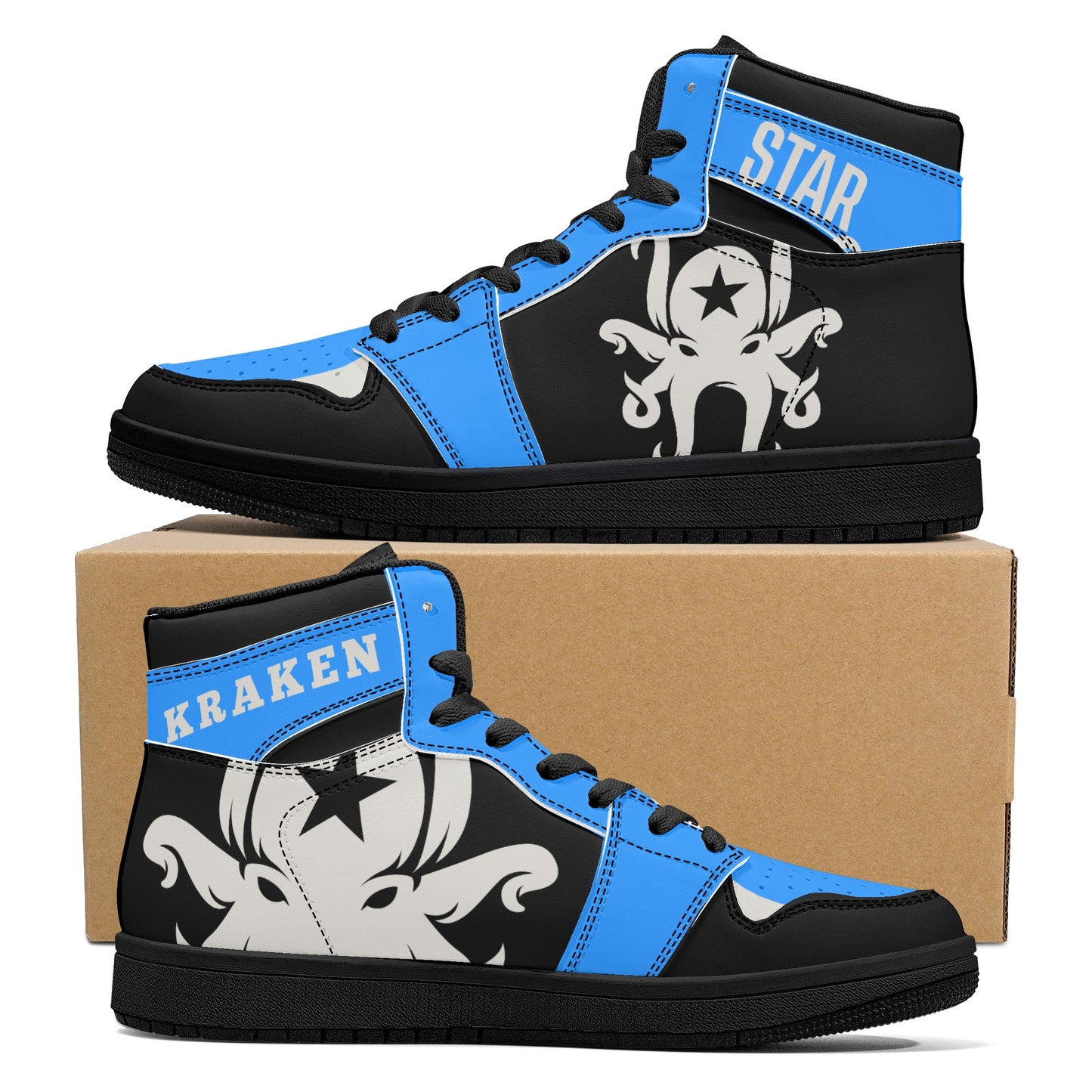 Star Kraken Mens Black/Blue High Top Leather Star Kicks