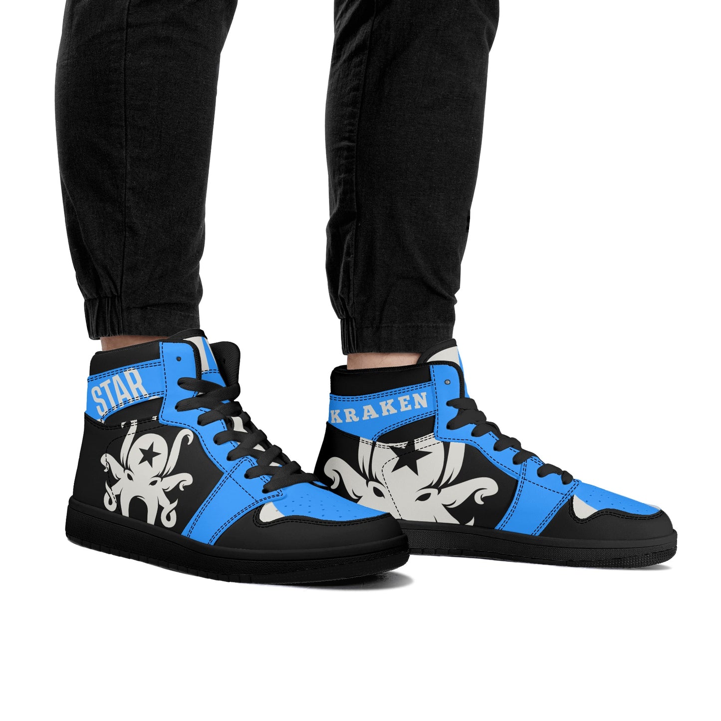 Star Kraken Mens Black/Blue High Top Leather Star Kicks