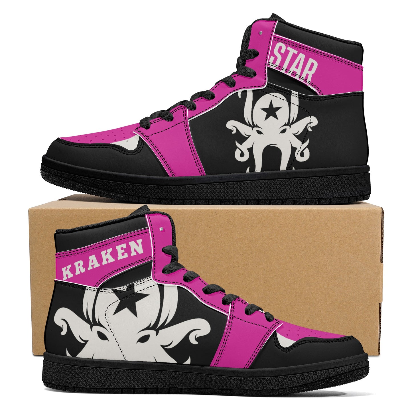 Star Kraken Mens Black/Purple High Top Leather Star Kicks