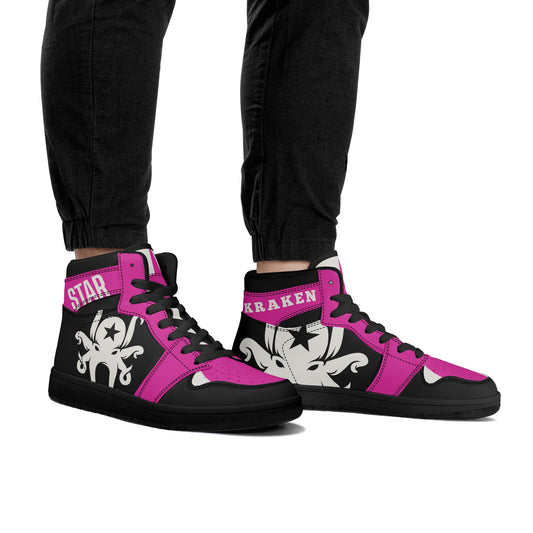 Star Kraken Mens Black/Purple High Top Leather Star Kicks