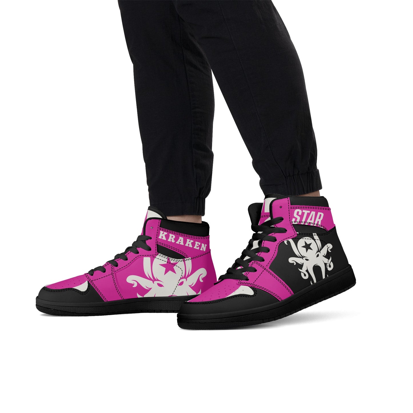 Star Kraken Mens Black/Purple High Top Leather Star Kicks