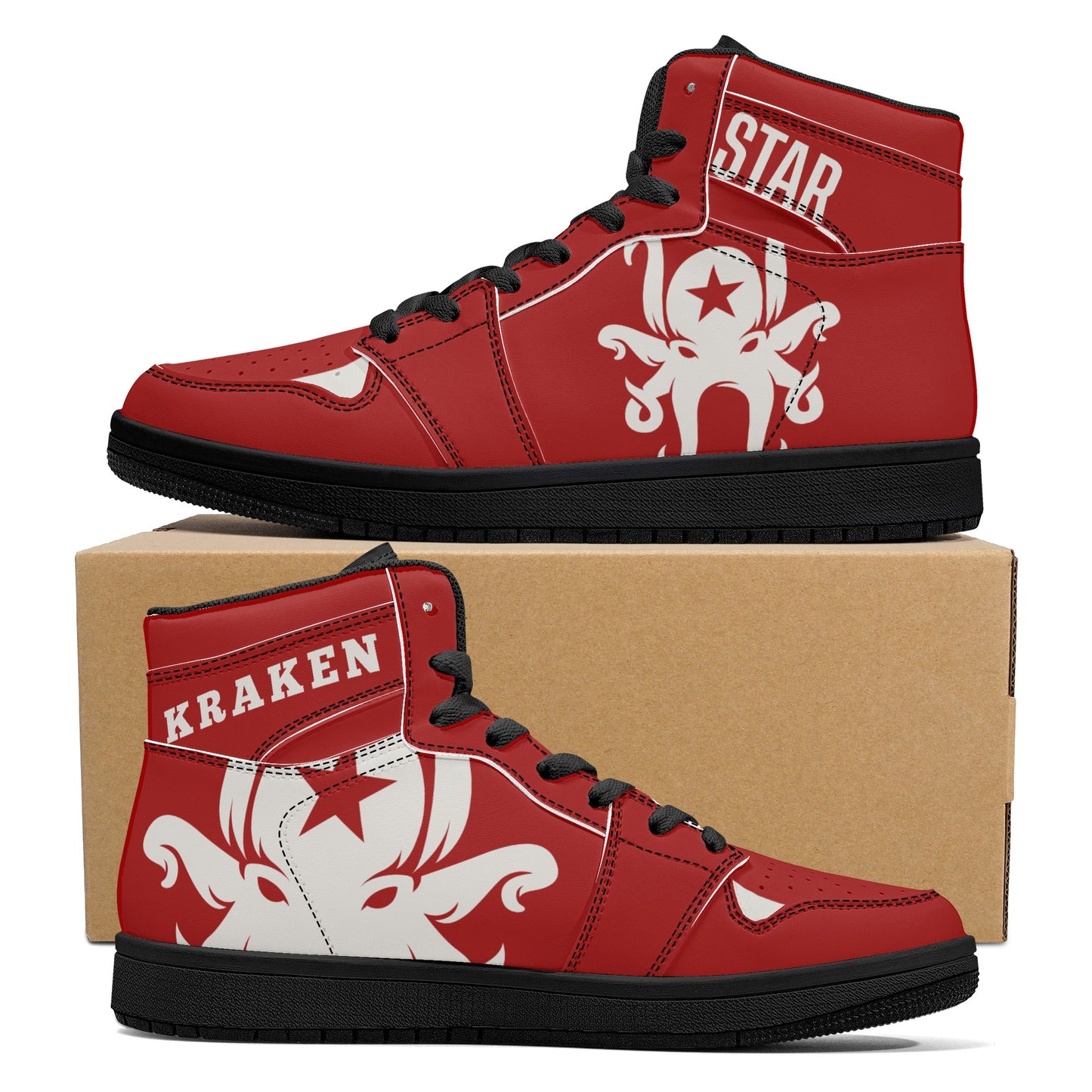 Star Kraken Mens /Maroon High Top Leather Star Kicks