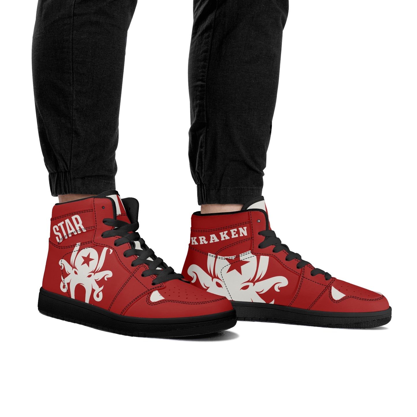 Star Kraken Mens /Maroon High Top Leather Star Kicks