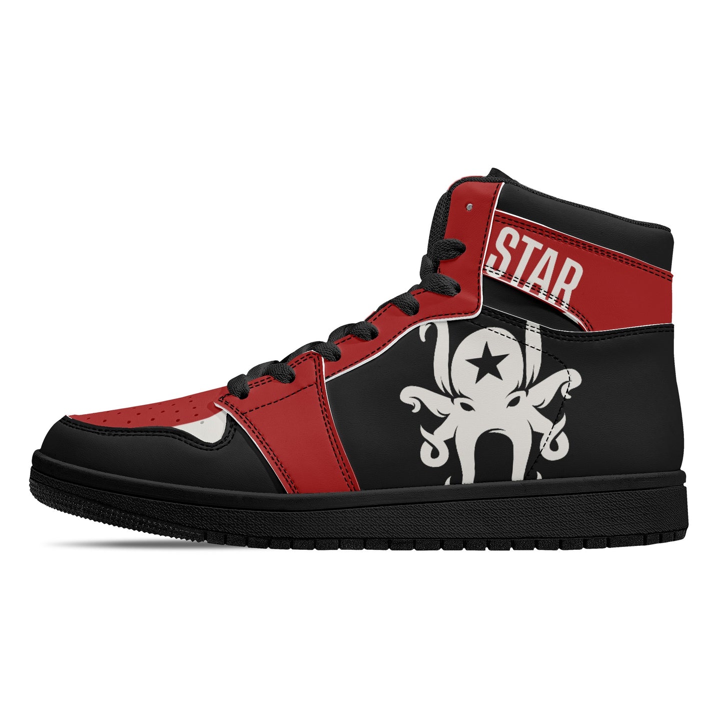 Star Kraken Mens Black/Maroon High Top Leather Star Kicks