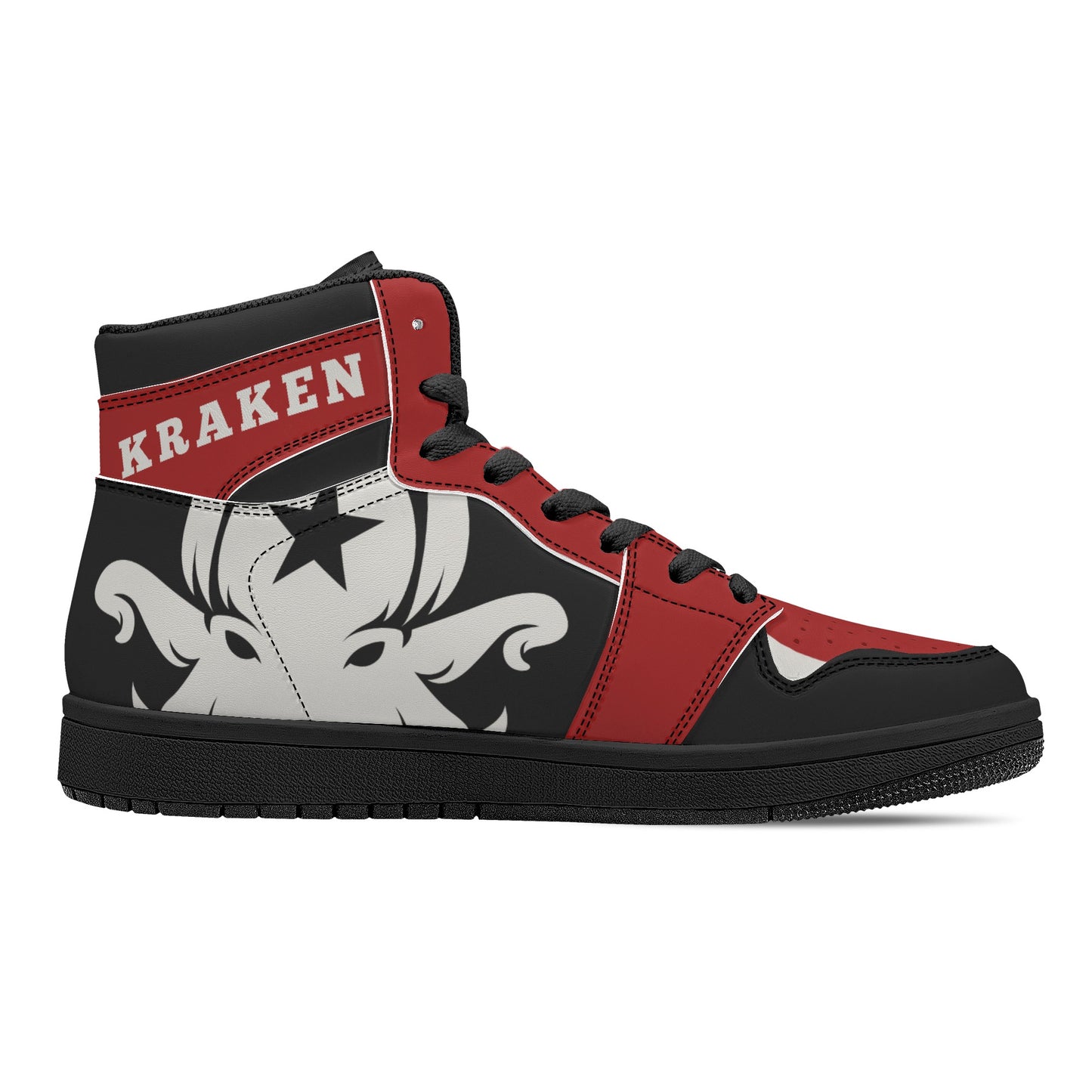 Star Kraken Mens Black/Maroon High Top Leather Star Kicks