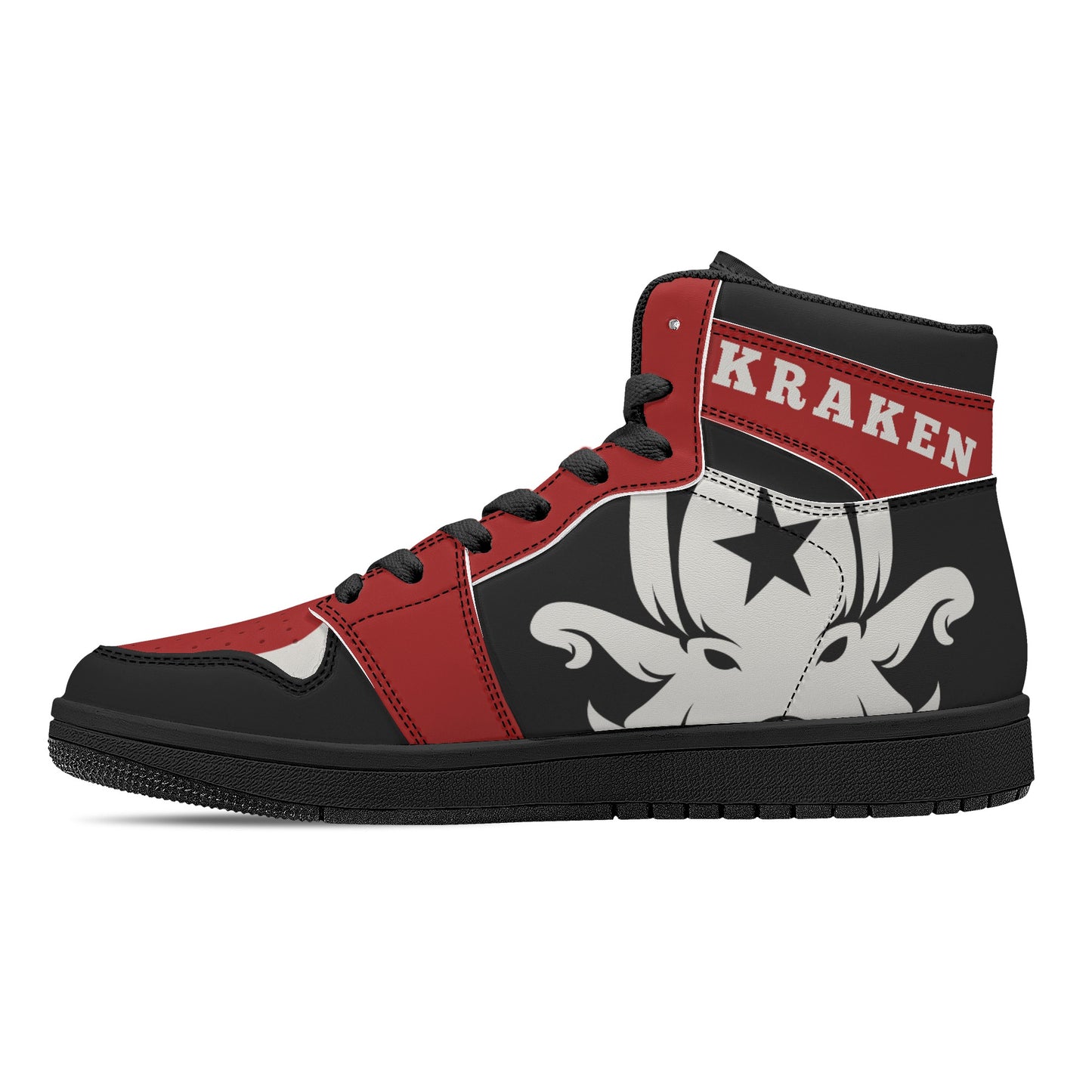 Star Kraken Mens Black/Maroon High Top Leather Star Kicks