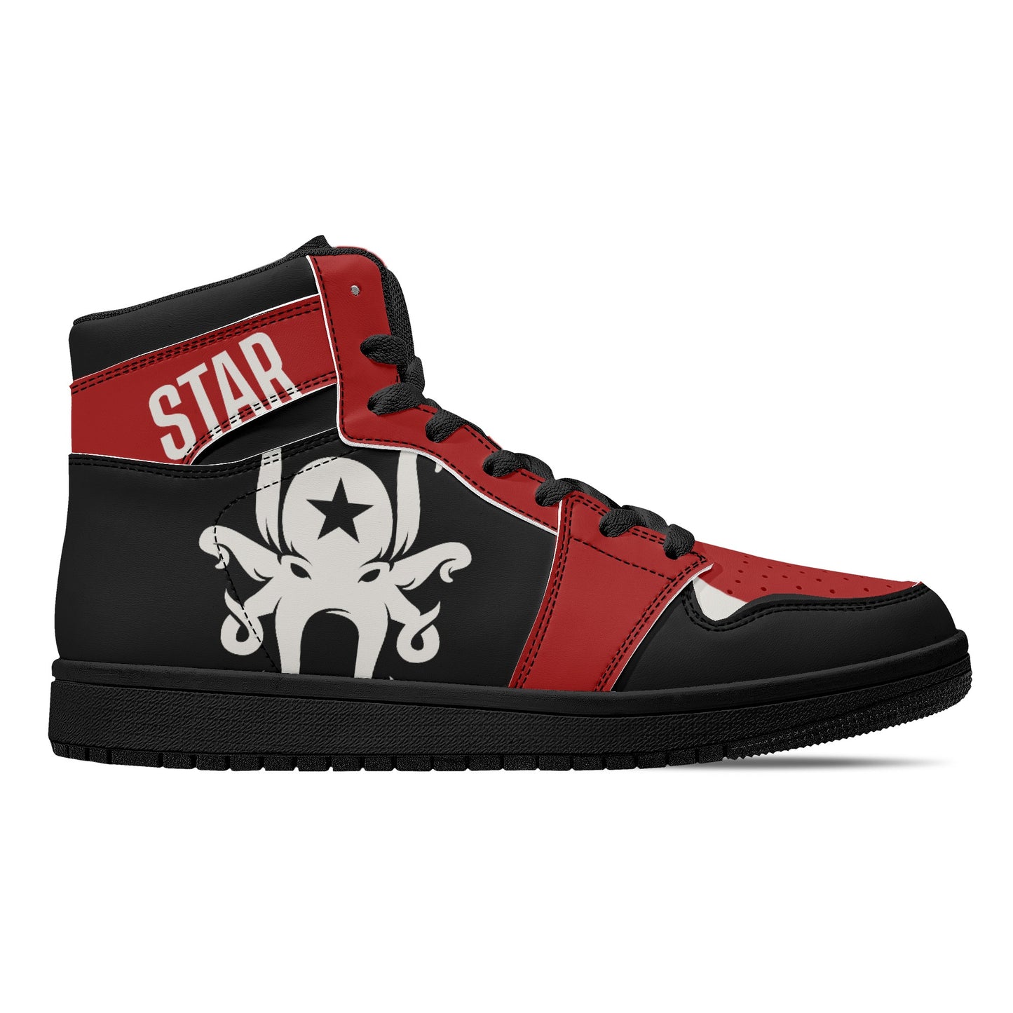 Star Kraken Mens Black/Maroon High Top Leather Star Kicks