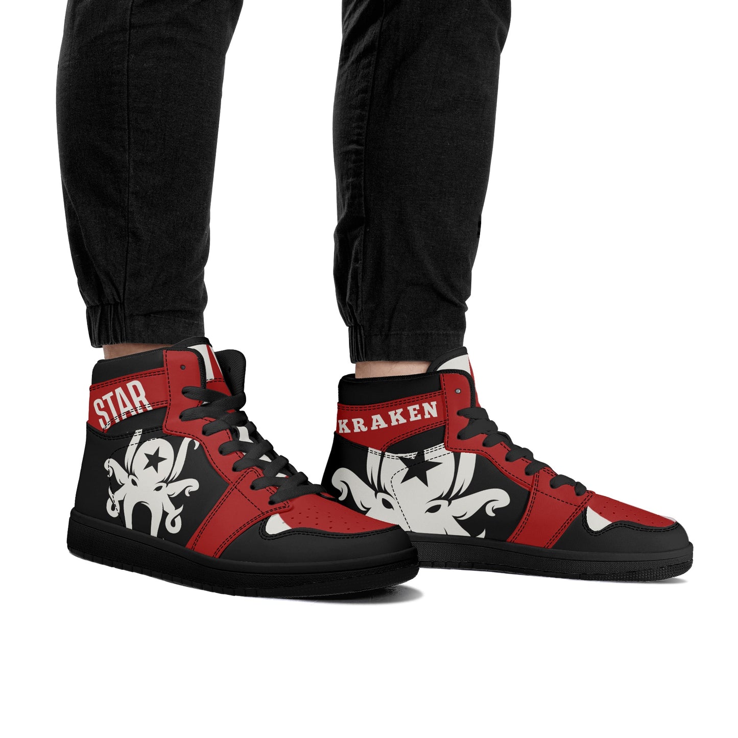 Star Kraken Mens Black/Maroon High Top Leather Star Kicks