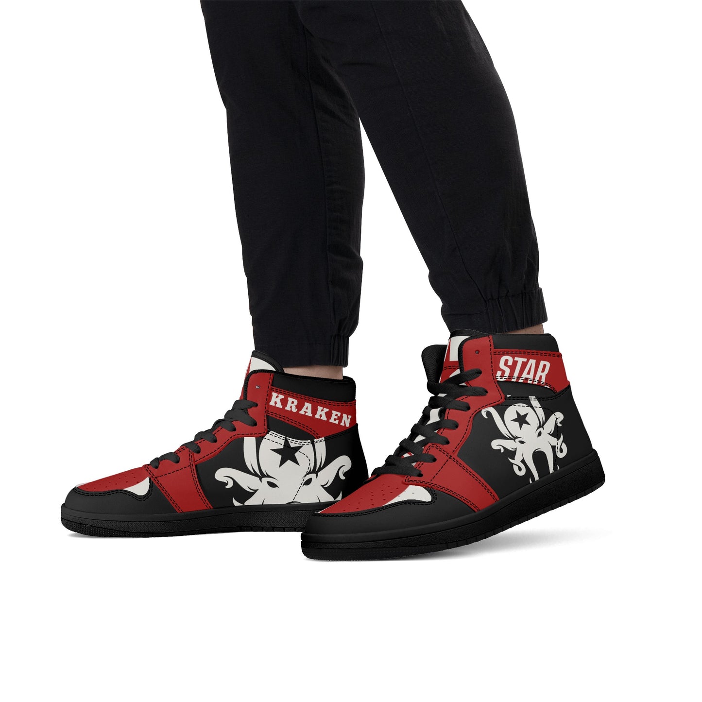 Star Kraken Mens Black/Maroon High Top Leather Star Kicks