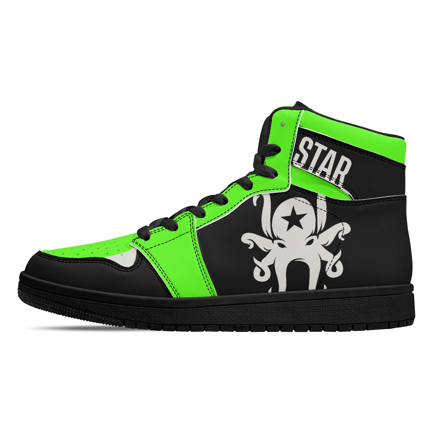 Star Kraken Mens Black/GooGreen High Top Leather Star Kicks