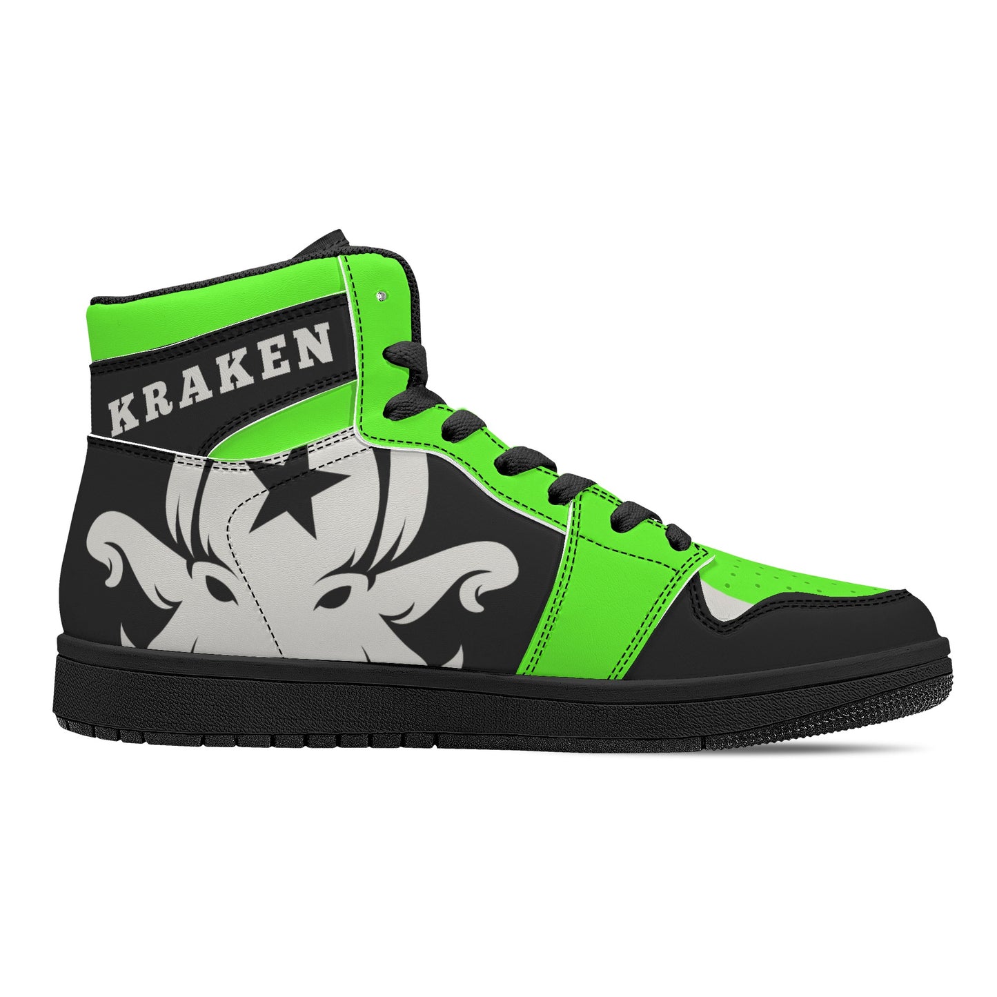 Star Kraken Mens Black/GooGreen High Top Leather Star Kicks