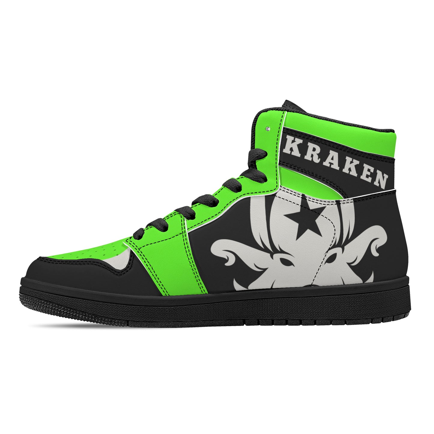 Star Kraken Mens Black/GooGreen High Top Leather Star Kicks