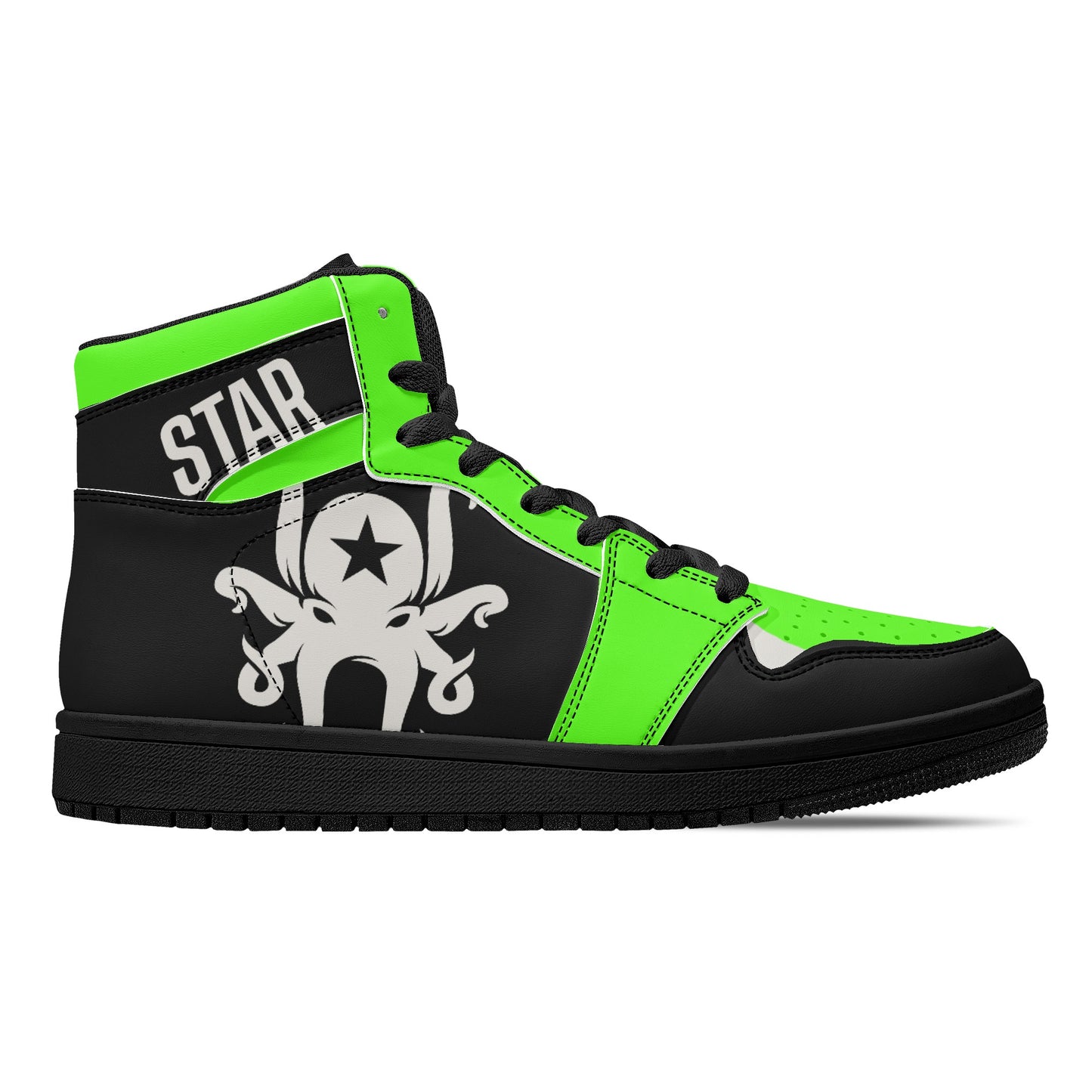 Star Kraken Mens Black/GooGreen High Top Leather Star Kicks