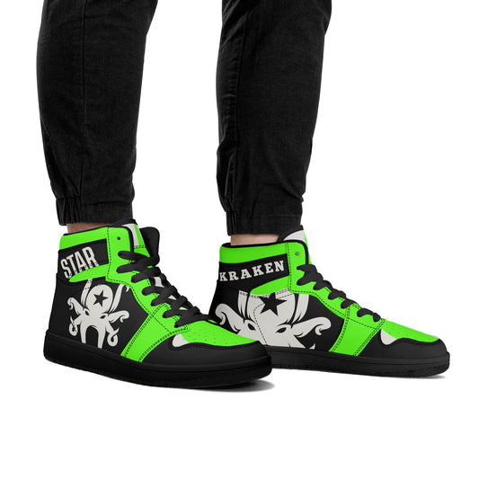 Star Kraken Mens Black/GooGreen High Top Leather Star Kicks