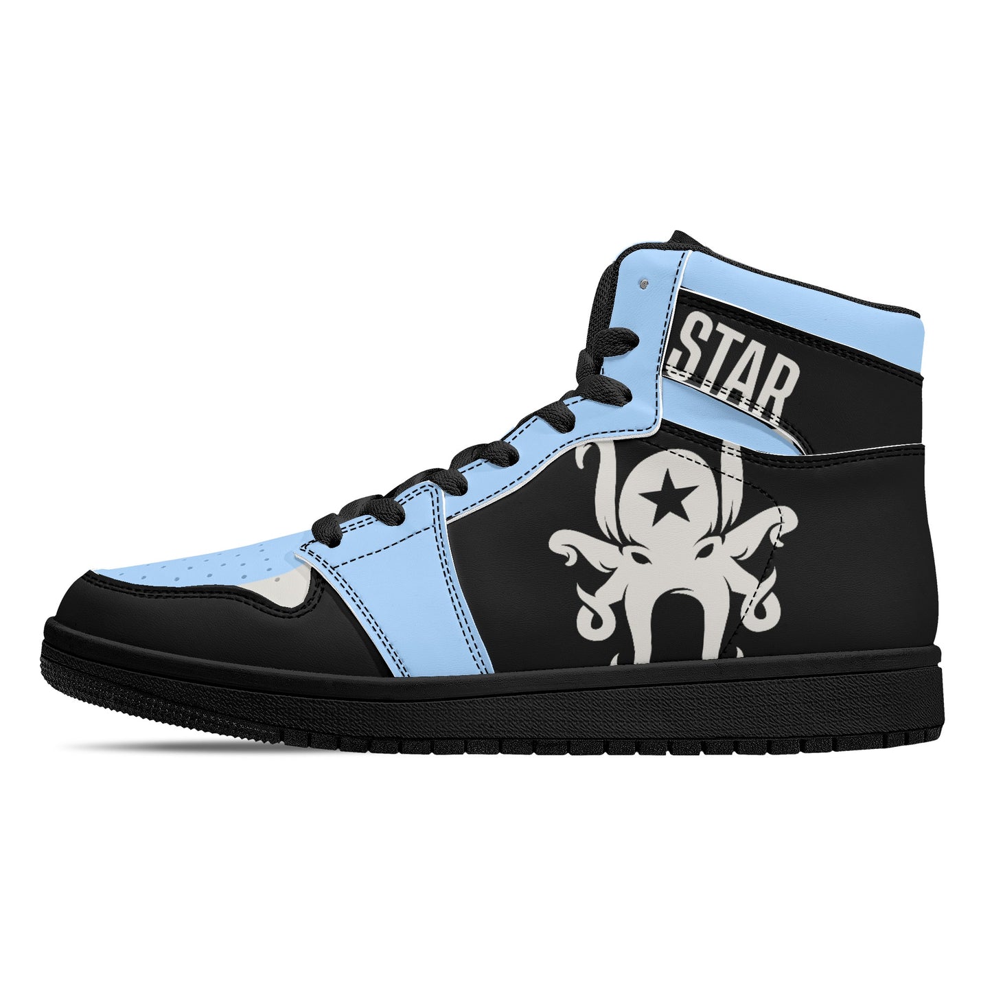 Star Kraken Mens Black/SkyBlue High Top Leather Star Kicks