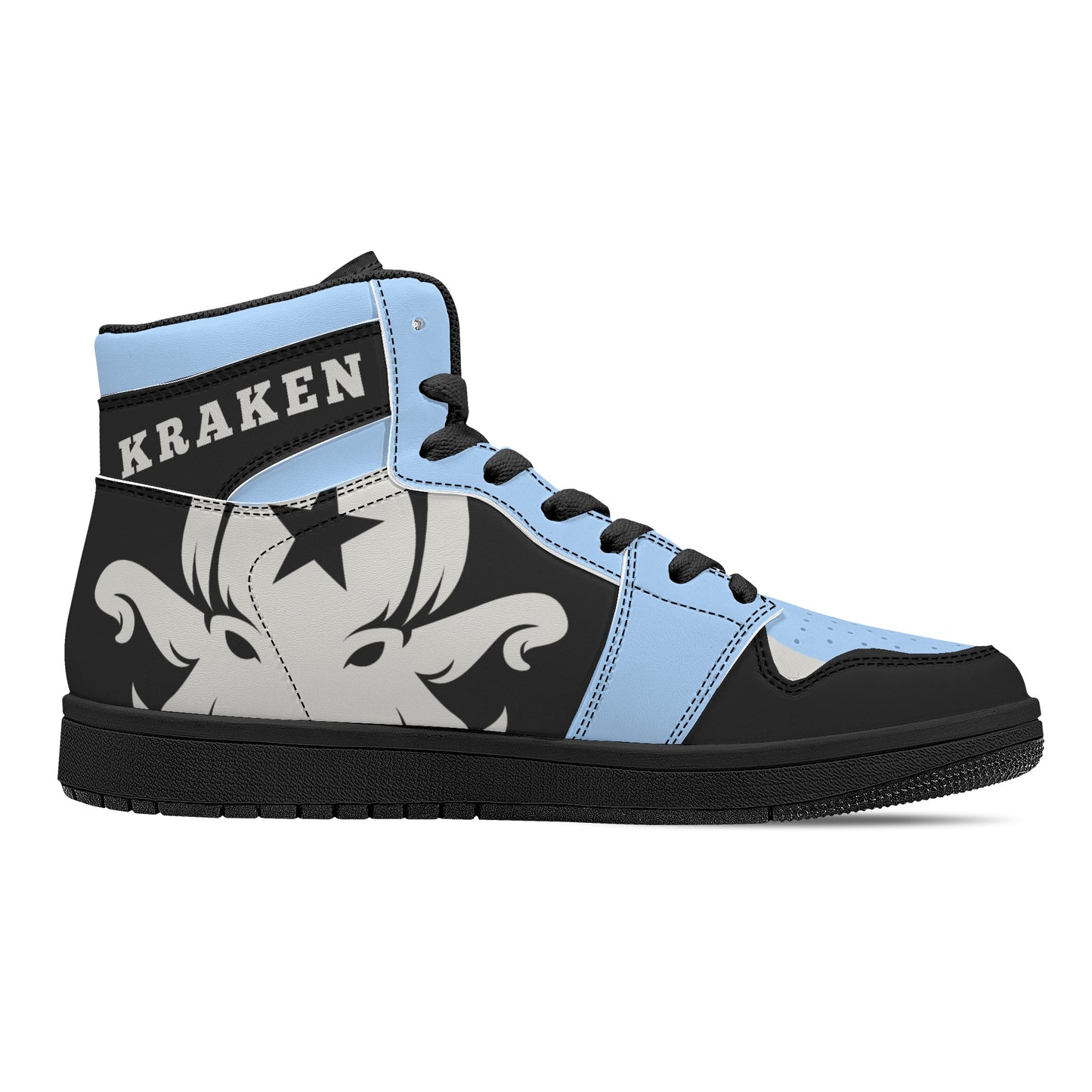 Star Kraken Mens Black/SkyBlue High Top Leather Star Kicks