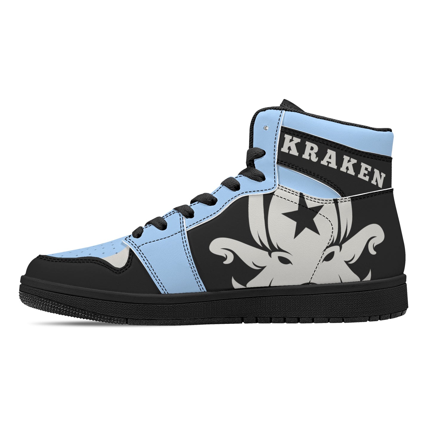 Star Kraken Mens Black/SkyBlue High Top Leather Star Kicks