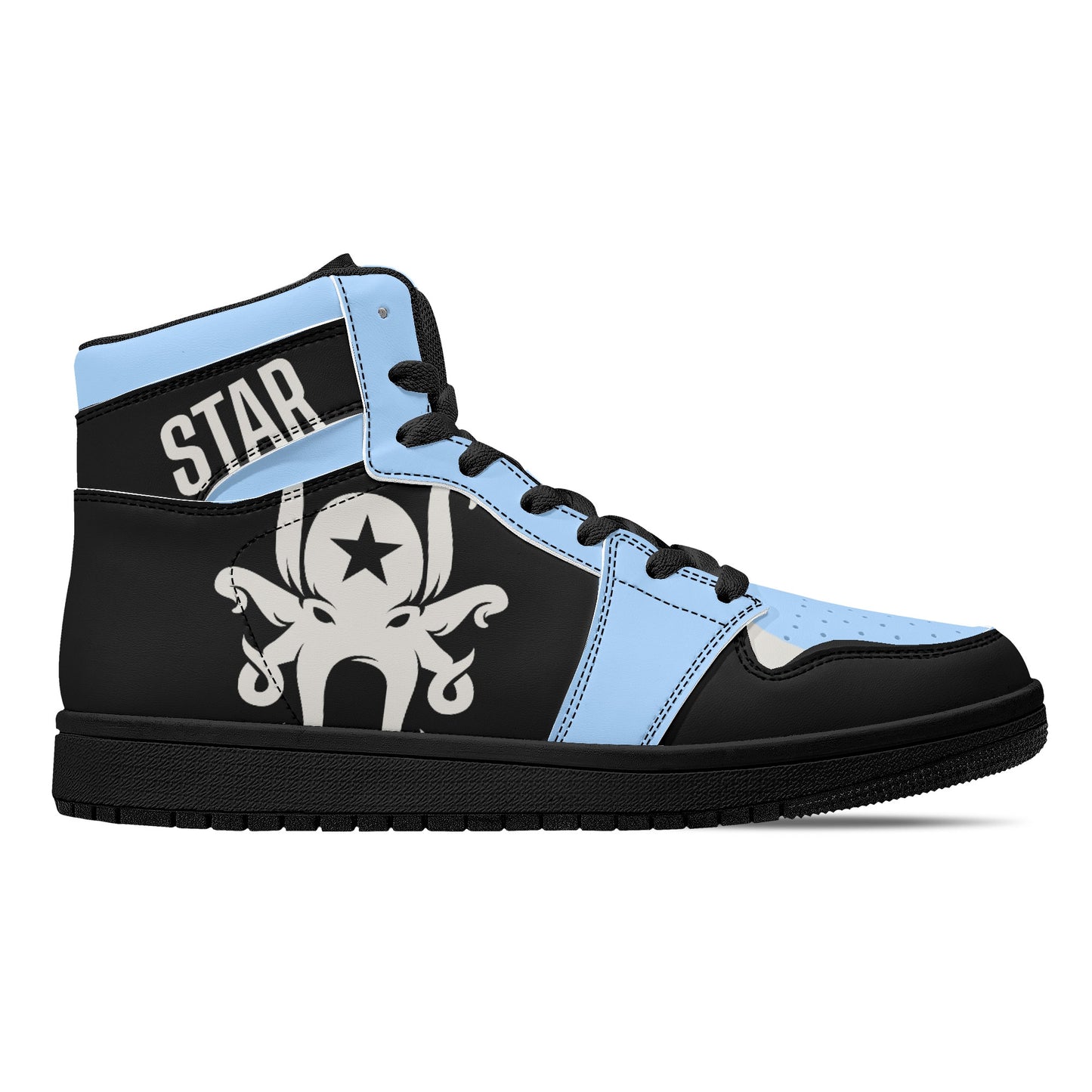 Star Kraken Mens Black/SkyBlue High Top Leather Star Kicks